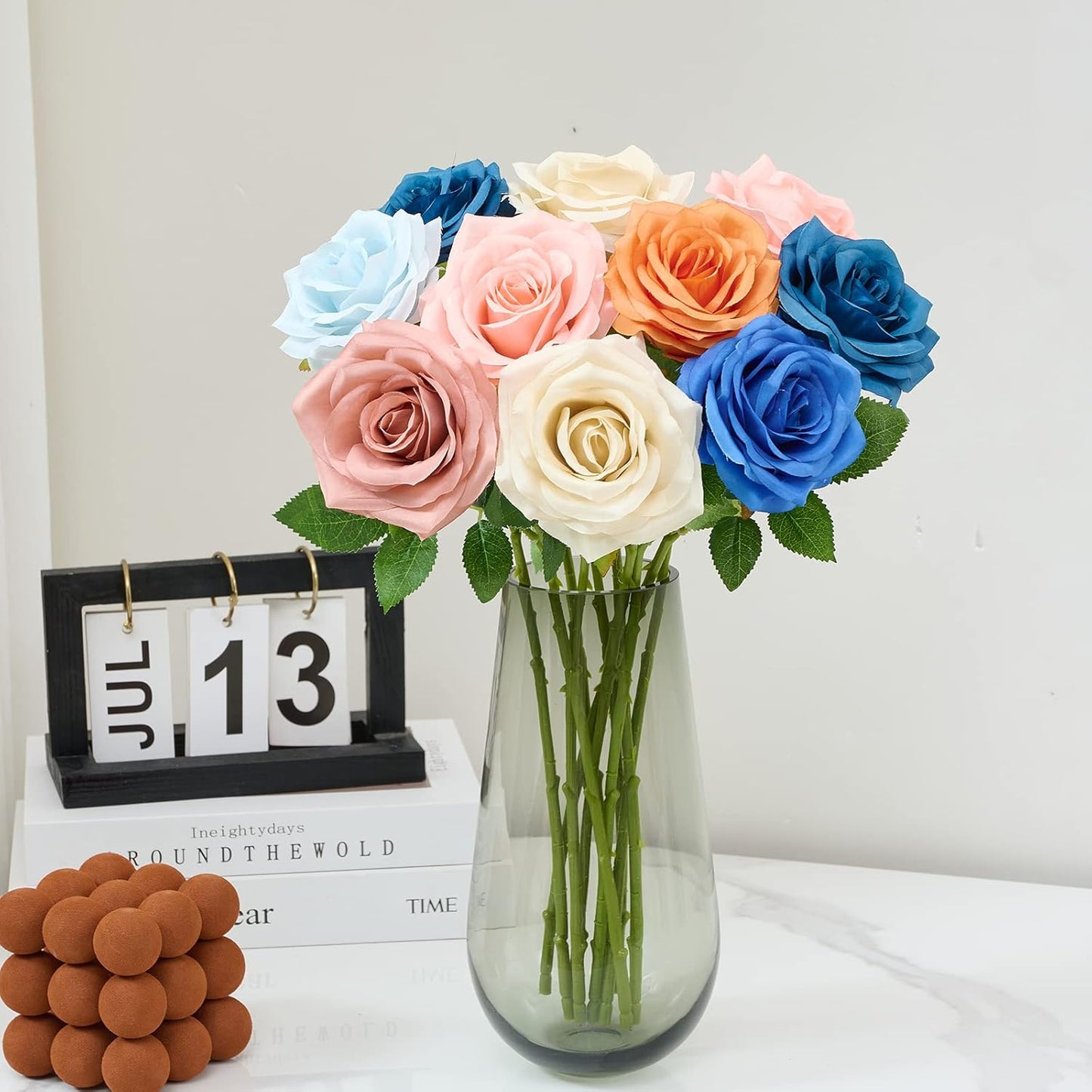 Artificial Rose 10pcs Open Flower Bouquet Faux Rose Stems for Wedding Arrangement, Bridal Bouquet, Centerpiece, Fake Faux Silk Flowers (Pale Yellow)