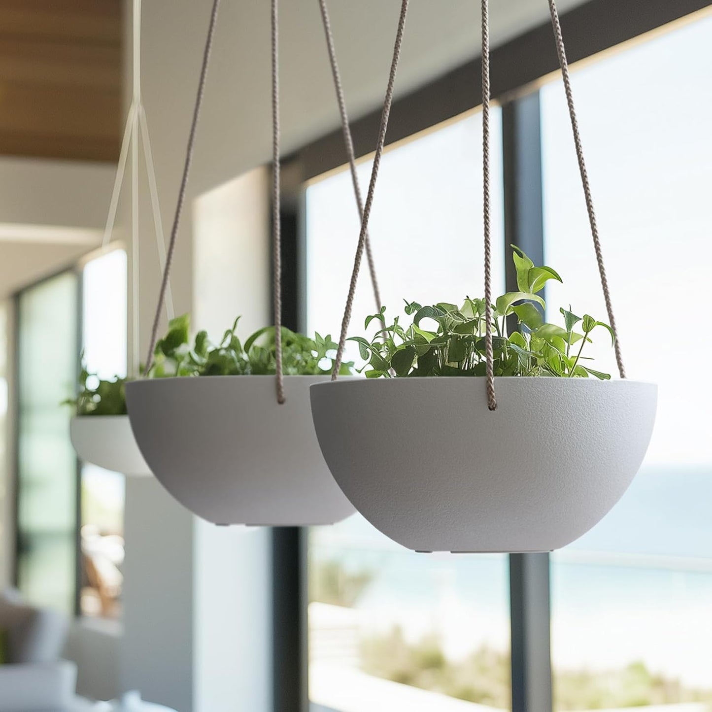 LA Jolie Muse Hanging Planter - 9.84 Inch Hanging Planters for Indoor Plants, Hanging Pots for Plants Indoor Outdoor, Set of 2, White