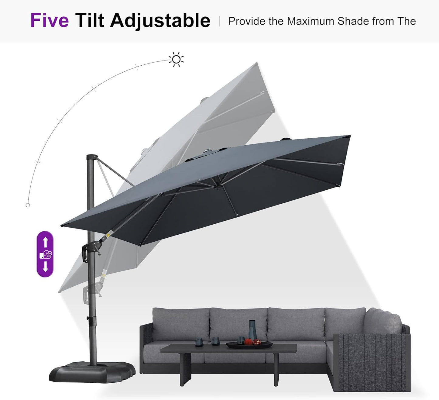 PURPLE LEAF 10 Feet Patio Umbrella Outdoor Cantilever Square Umbrella Aluminum Offset Umbrella with 360-degree Rotation for Garden Deck Pool Patio, Grey
