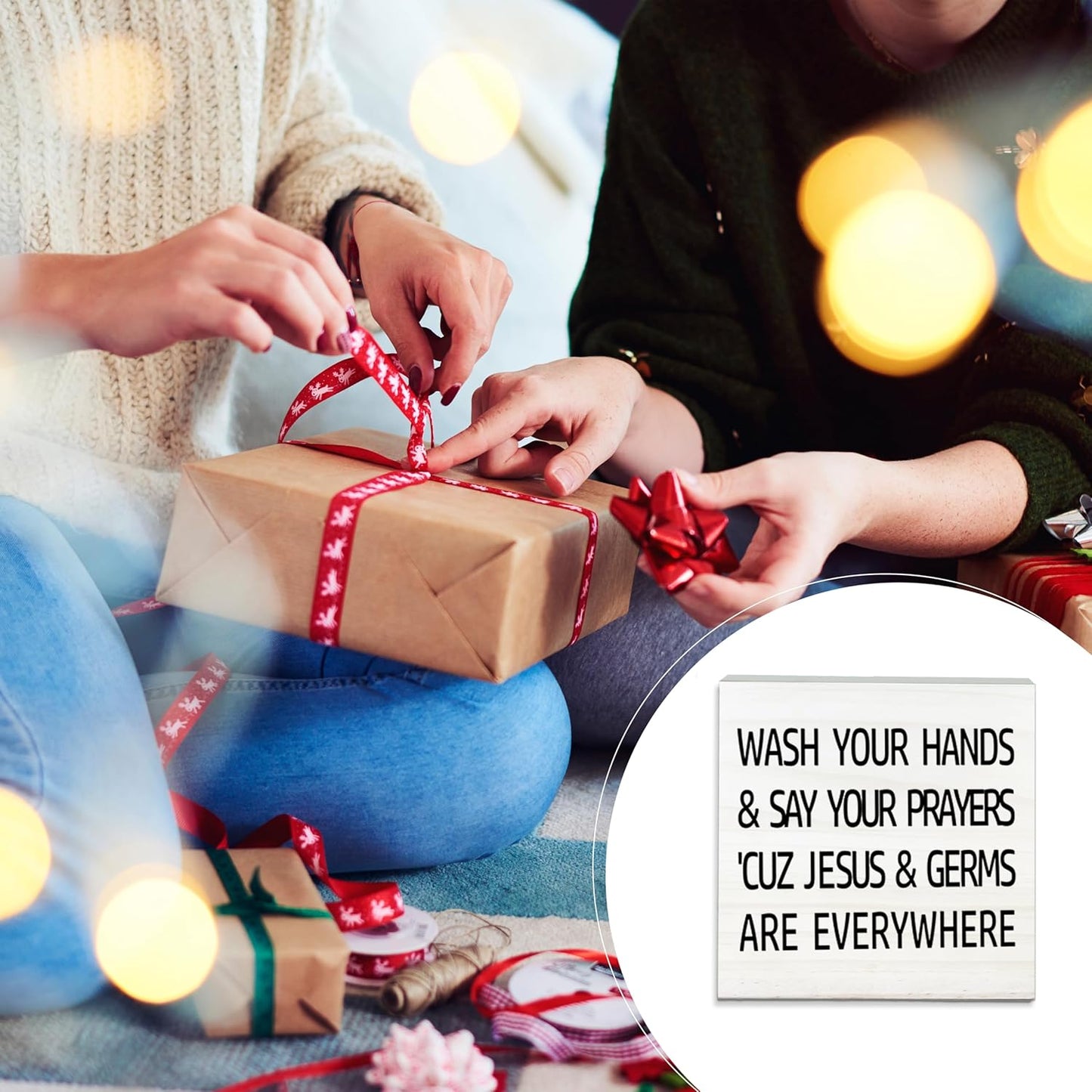 Wash Your Hands And Say Your Prayers Wooden Sign-Funny White Block Plaque Desk Decoration-5x5 inches Rustic Wood Block Gifts For Friends Family Christian-Home Bathroom Tabletop Favors & Supplies-A04