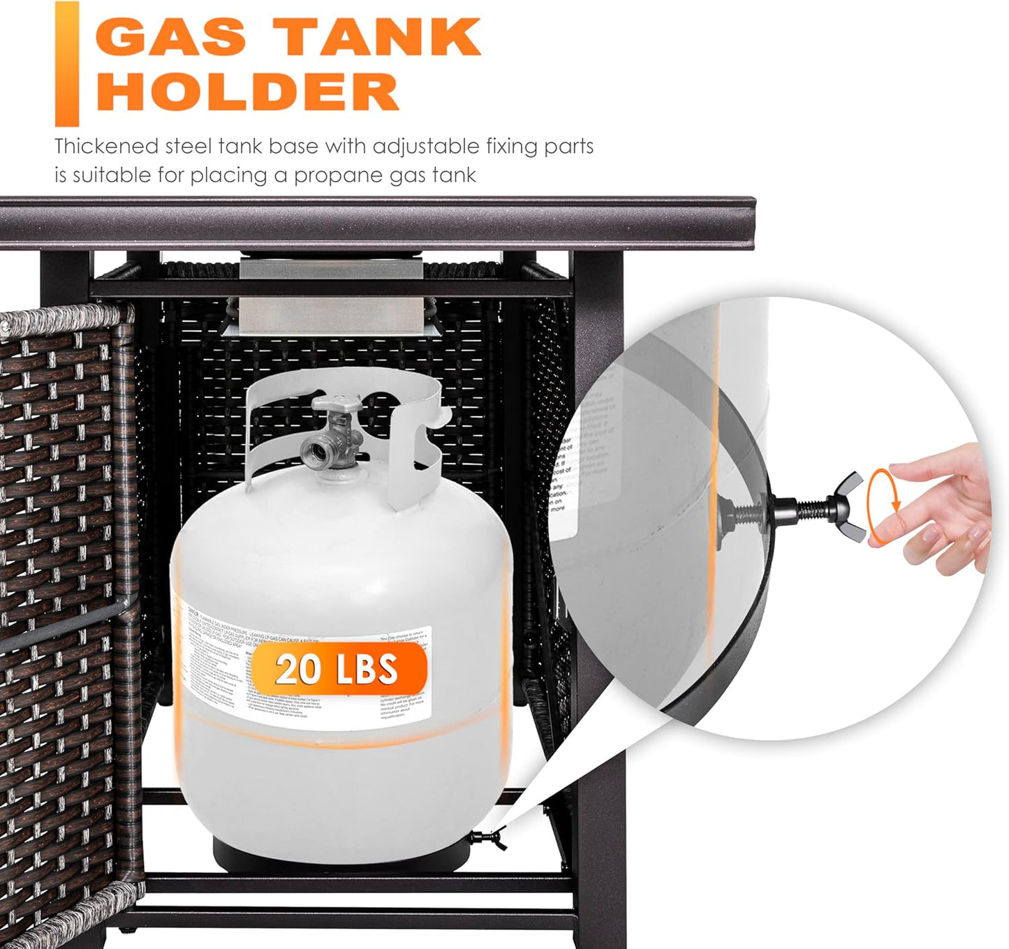 Nuu Garden Outdoor 43" 50,000 BTU Propane Gas Fire Pit Table, Ceramic Tabletop and Rattan Weaved Iron Frame, Water-Proof Oxford Cover, Glass Wind Guard, Glass Beads, Lid Included, Dark Brown & Coffee