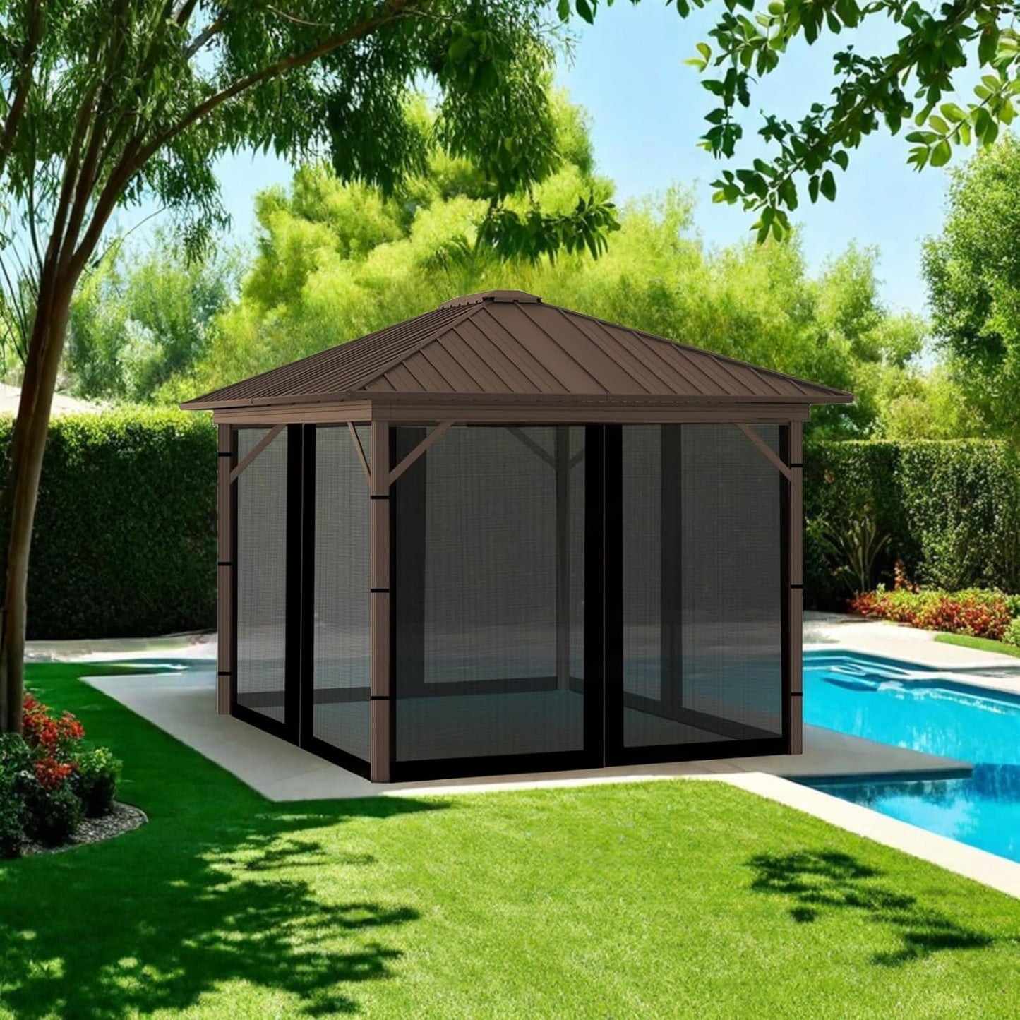 Replacement Gazebo Mosquito Netting 12' x 12',Universal Netting for Canopy Tent,4-Panel with Zipper for Outdoor Patio,Backyard (Mosquito Net Only,Black)