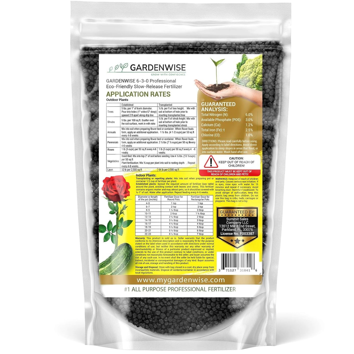 6-3-0 All-Purpose Professional Eco-Friendly Slow-Release Nitrogen Fertilizer with Iron & Calcium,Non-Burning, Enhances Soil Structure,for Indoor&Outdoor Plants,Vegetable Gardens (3 QUARTS)