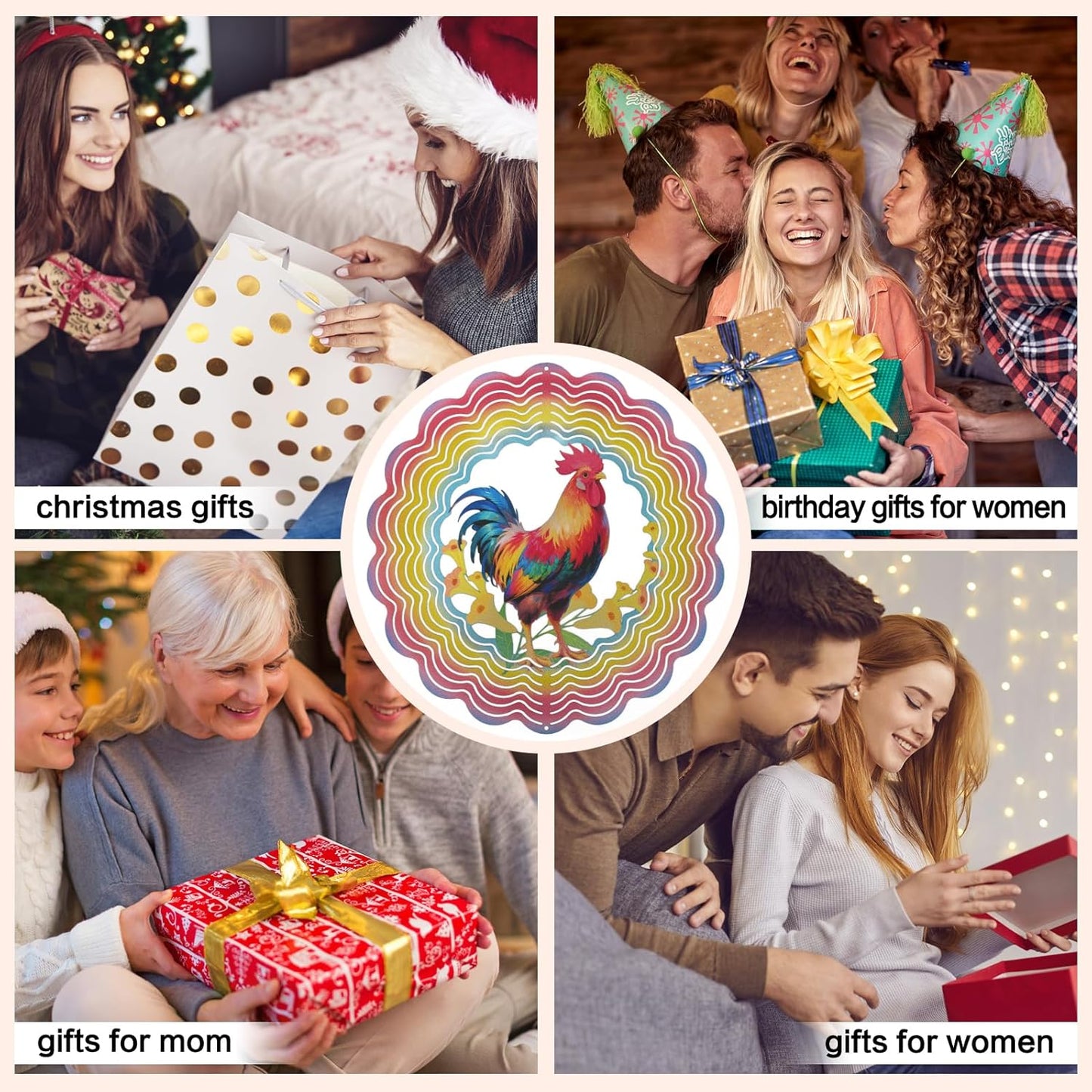 Wind Spinners Outdoor Chicken - Birthday Gifts for Women Mom Wife Grandma, Hanging Wind Sculptures Wind Spinners, 12 inch 3D Wind Spinner for Garden Decor for Outside, Garden, Patio, Yard, Outdoor