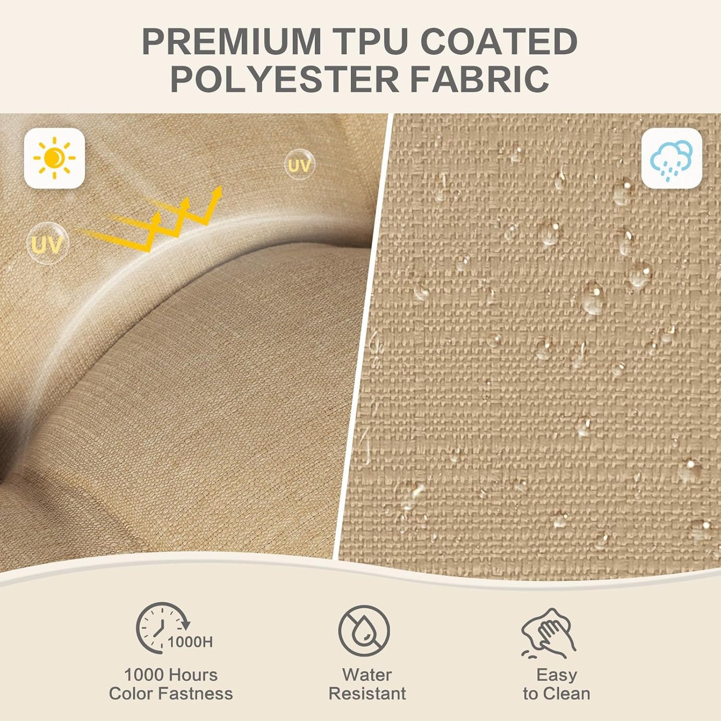 Aoodor 19" x 19" x 5" Tufted Outdoor Chair Cushions, Water Resistant & Fade Resistant Polyester Dining Chair Pads with 2 Straps for Patio Furniture, Set of 4