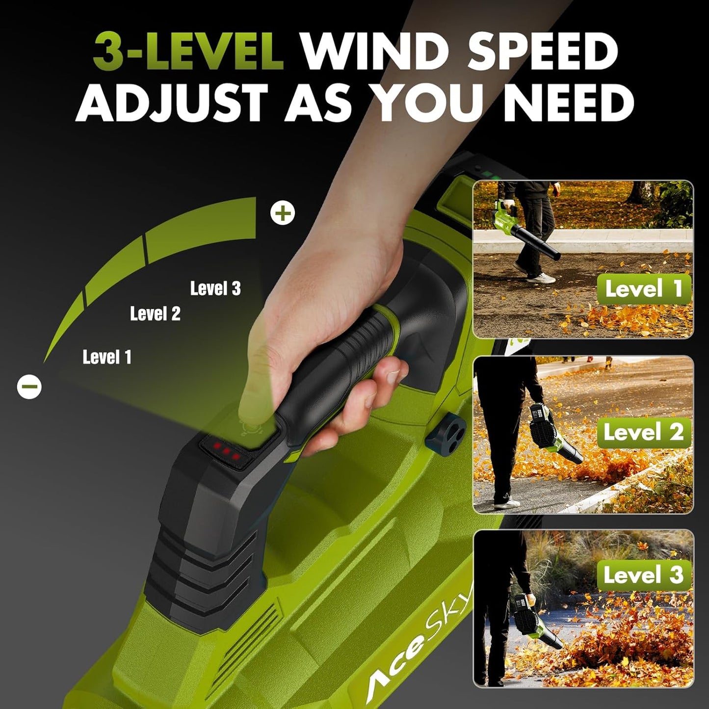 Leaf Blower Cordless - 2025 Update 150000RPM & 3 Speed Levels Electric Leaf Blower with 2 x 4.0Ah Battery and Charger, Extension Tube Blower for Lawn Care, Yard, Garage, Blowing Leaves, Dust or Snow