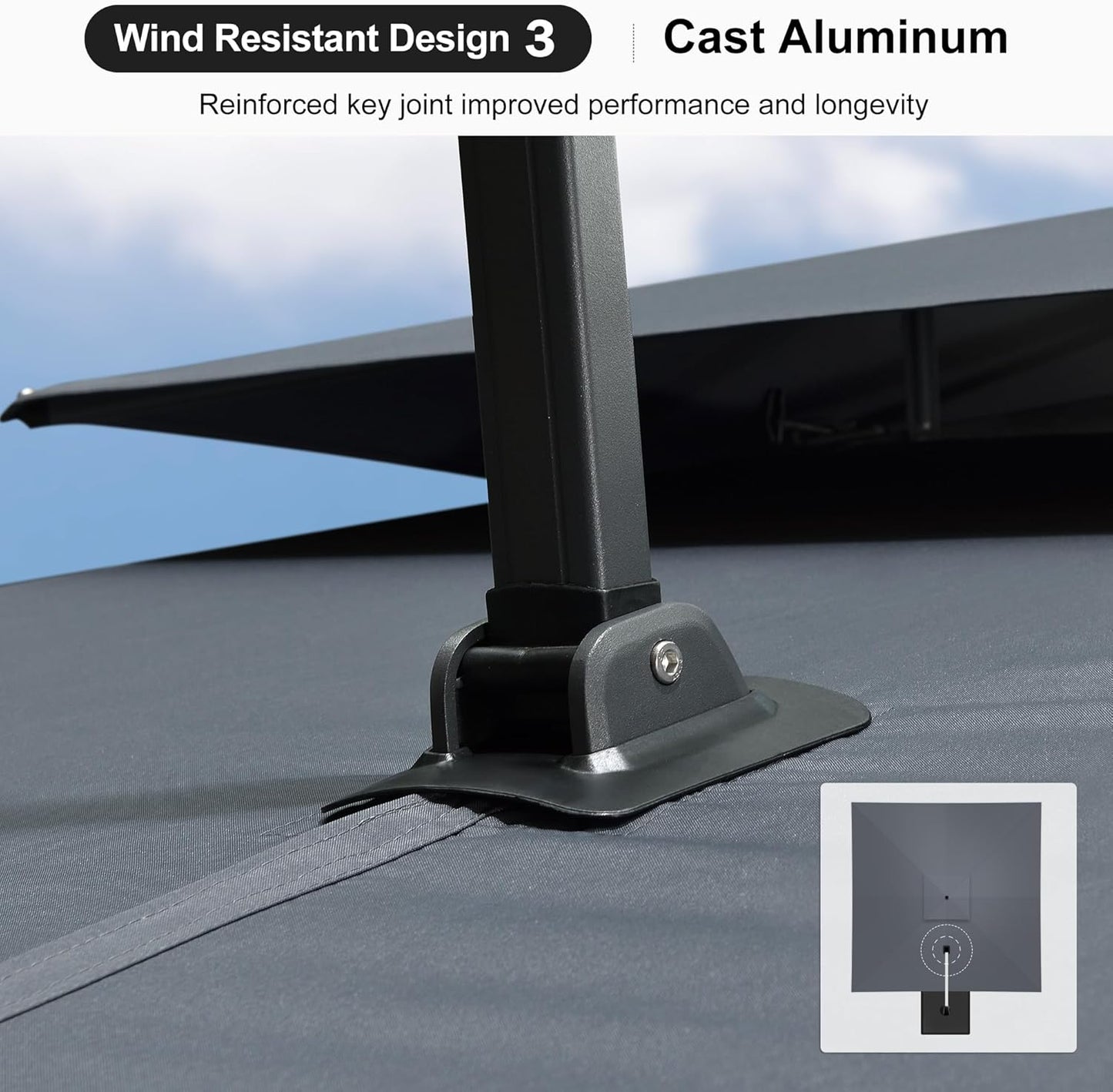 PURPLE LEAF 10ft Patio Umbrella with Base Large Outdoor Square Umbrella Deluxe Hanging Double Top Cantilever Offset Market Umbrella Windproof Garden Umbrella Grey