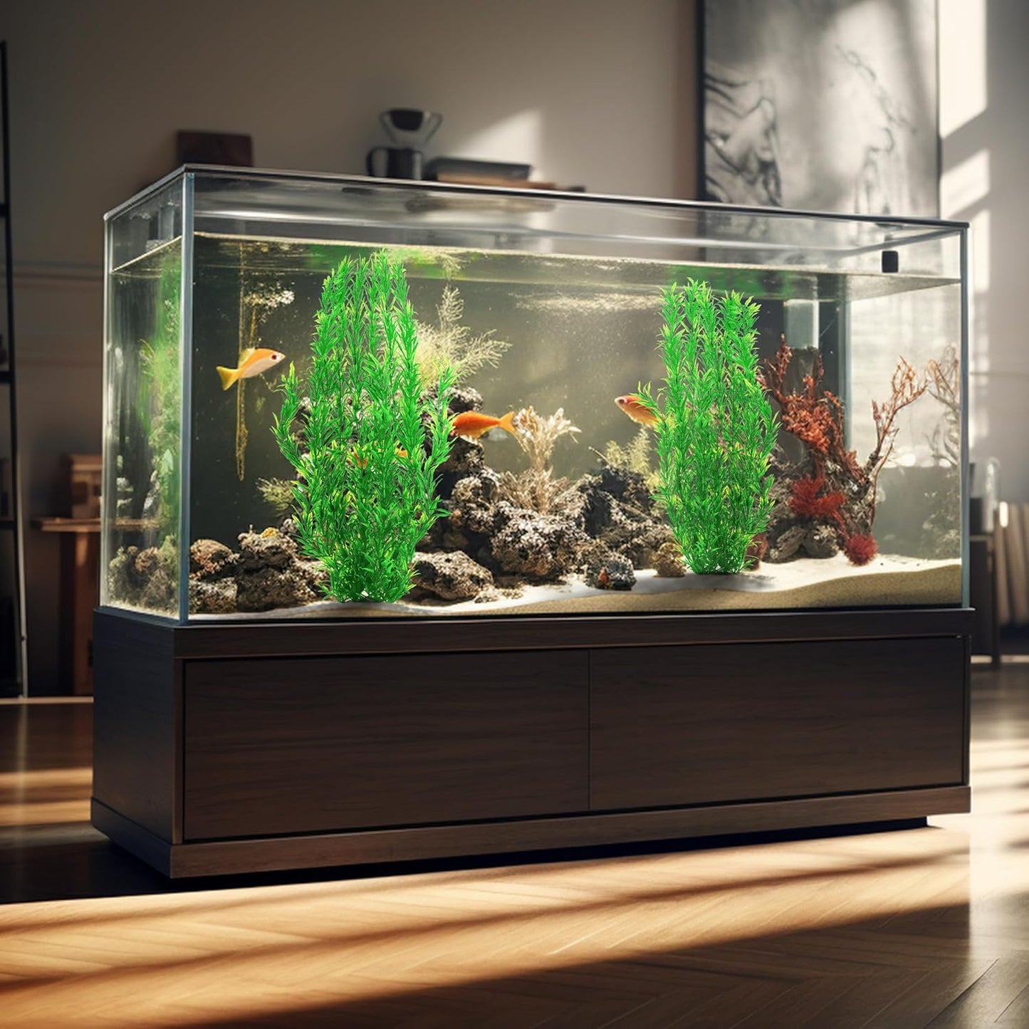 MyLifeUNIT Aquarium Plants, 21 Inches Tall Plastic Fish Tank Plants for Fish Tank Decorations and Aquarium Decor (Green)