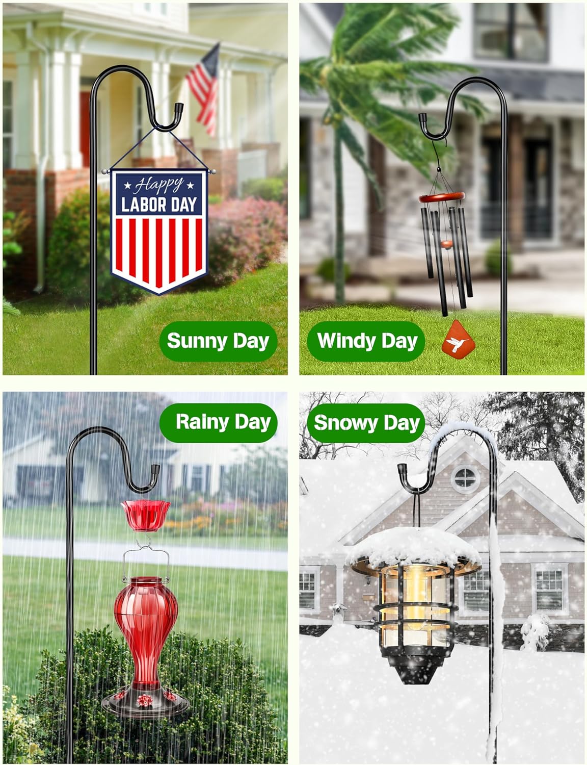 XDW-GIFTS Bird Feeder Pole for Outdoor, 92 Inch Shepherds Hooks Heavy Duty Garden Pole for Hanging Plant Basket, Solar Light Lanterns, Garden Plant Hanger Stands with 5 Base Prongs