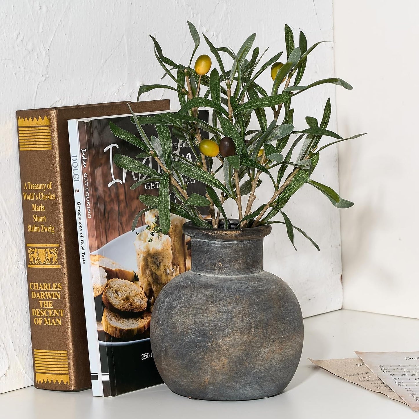 SIDUCAL Ceramic Rustic Farmhouse Vase | 6 Inch Pottery Decorative Flower | Boho | Terracotta Vase for Home Decor Table, Living Room, Bathroom Decoration, Shelf Decor, Mantel, Bronze