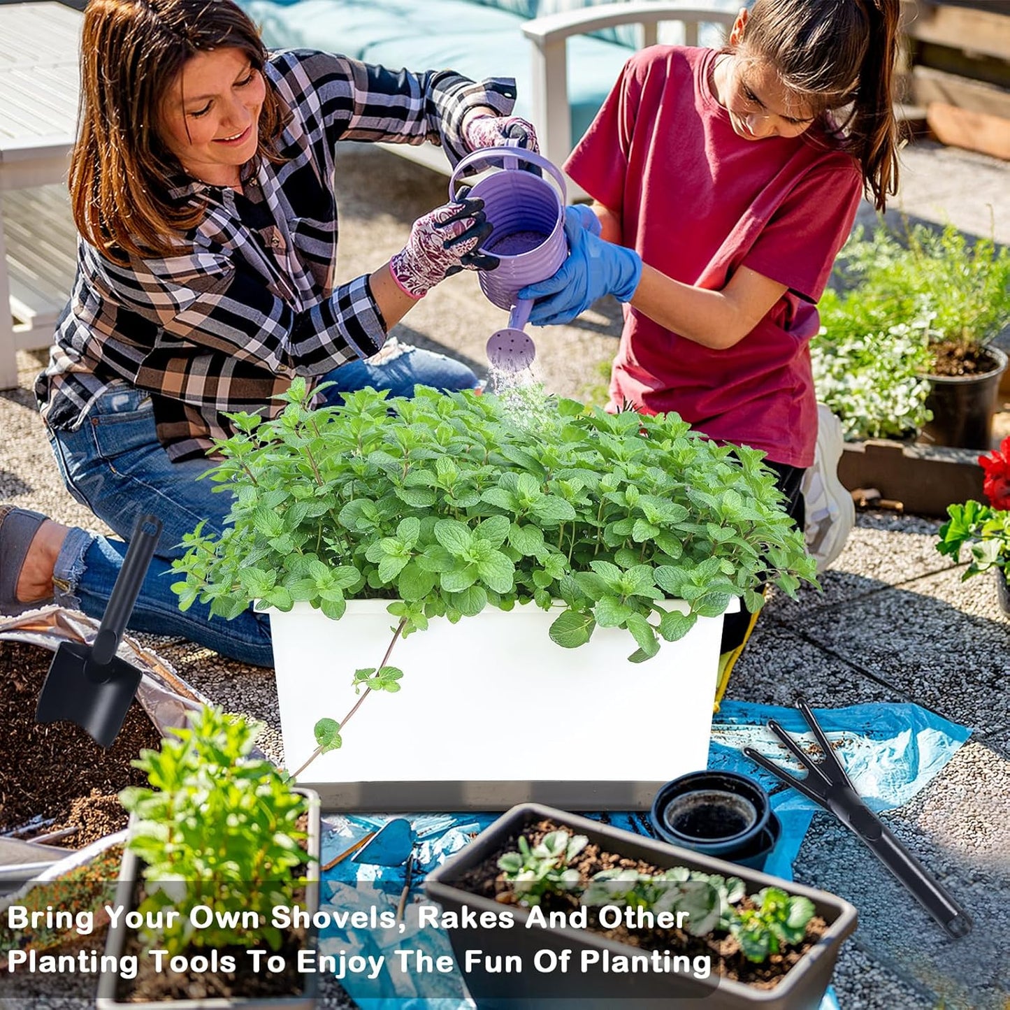 Window Box Planter 6 Pcs, 17 Inches Rectangle Flower Pots with Drainage Holes and Trays, Vegetable Planters for Windowsill Patio Garden Balcony Home Porch Yard Indoor Outdoor (White, 17*7.4*7.8 inch)