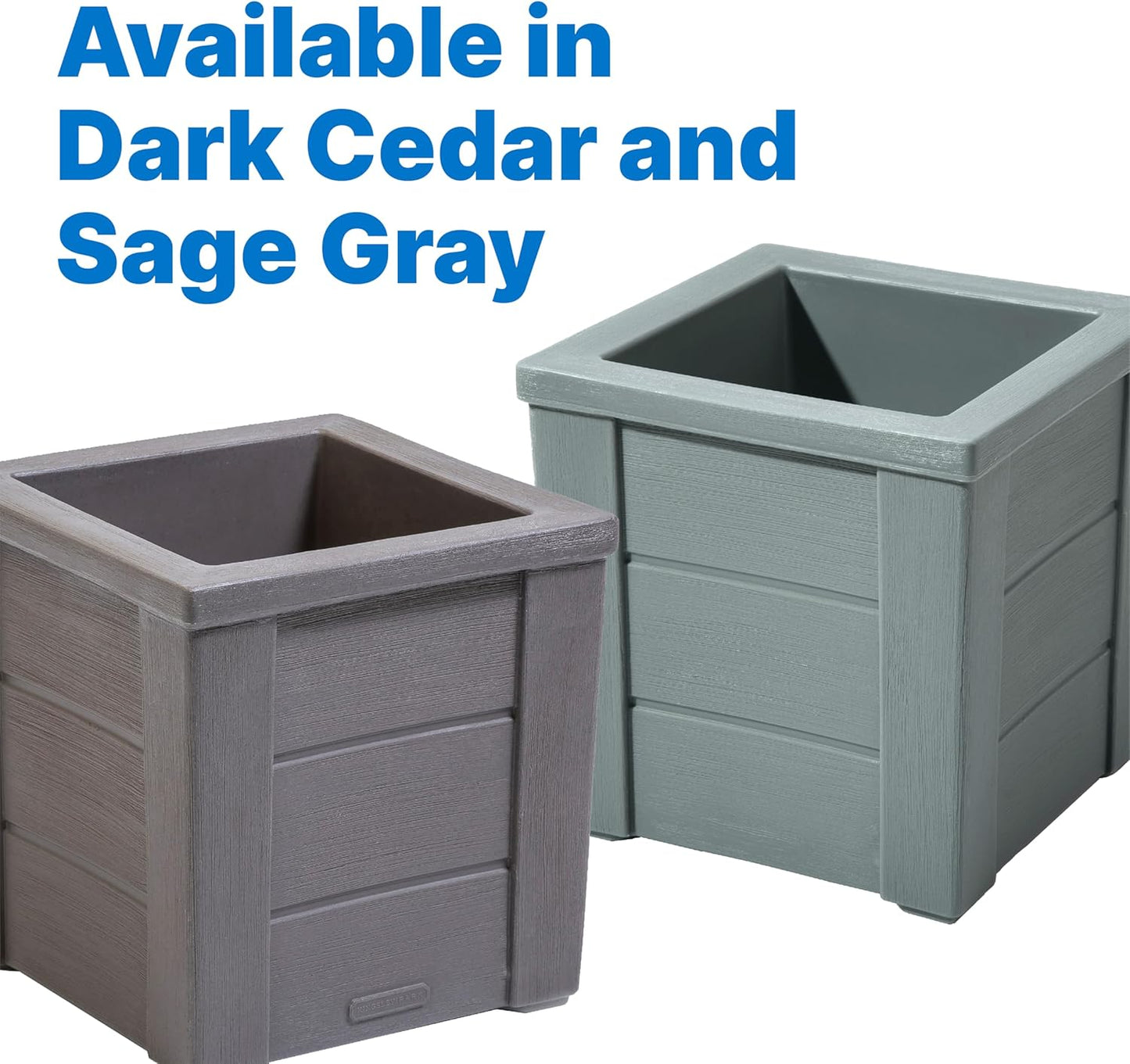Step2 Lakewood Square Planter, Large Planters for Outdoor Plants, Gardening and Flower Pot for Patio or Porch, Efficient Drainage, Durable Plastic, Sage Gray, 2-Pack