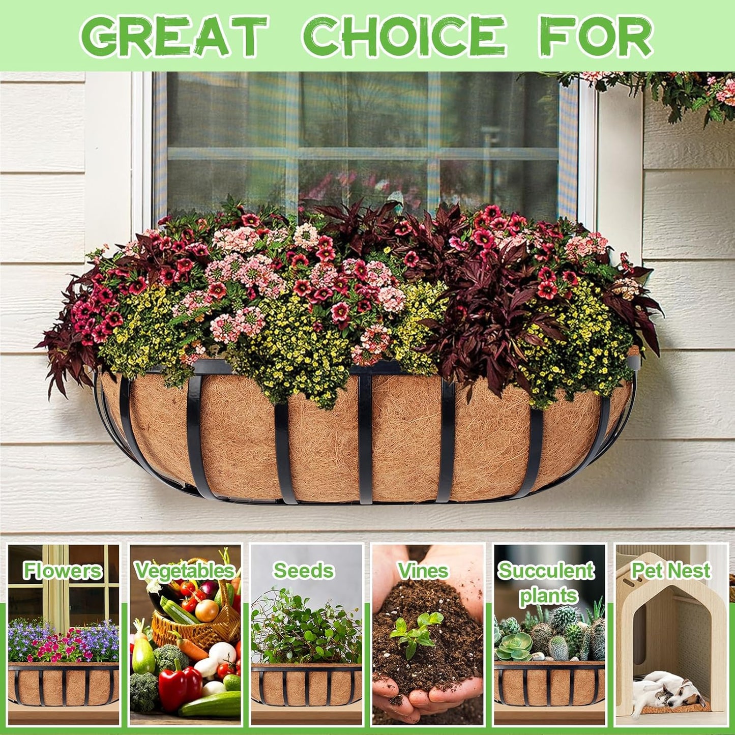 Riare 4 Pack 30 Inch Trough Coco Coir Liners for Planters, Pre-Formed Coconut Coir Replacement Liner Natural Coco Fiber Window Box Liners for Wall Planter, Window Basket Deck Railing Planter