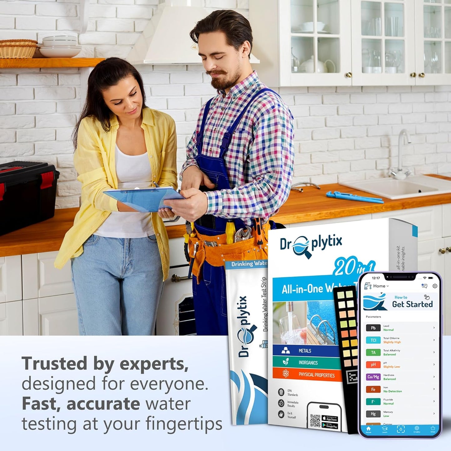 Mobile App Water Test Kit–20-in-1 Home Water Testing Strips, Pools, Hot Tubs, Aquarium, Drinking Water & Well Water Test for pH, Hardness, Lead, Iron, Chlorine, Nitrate, Fluoride, Mercury