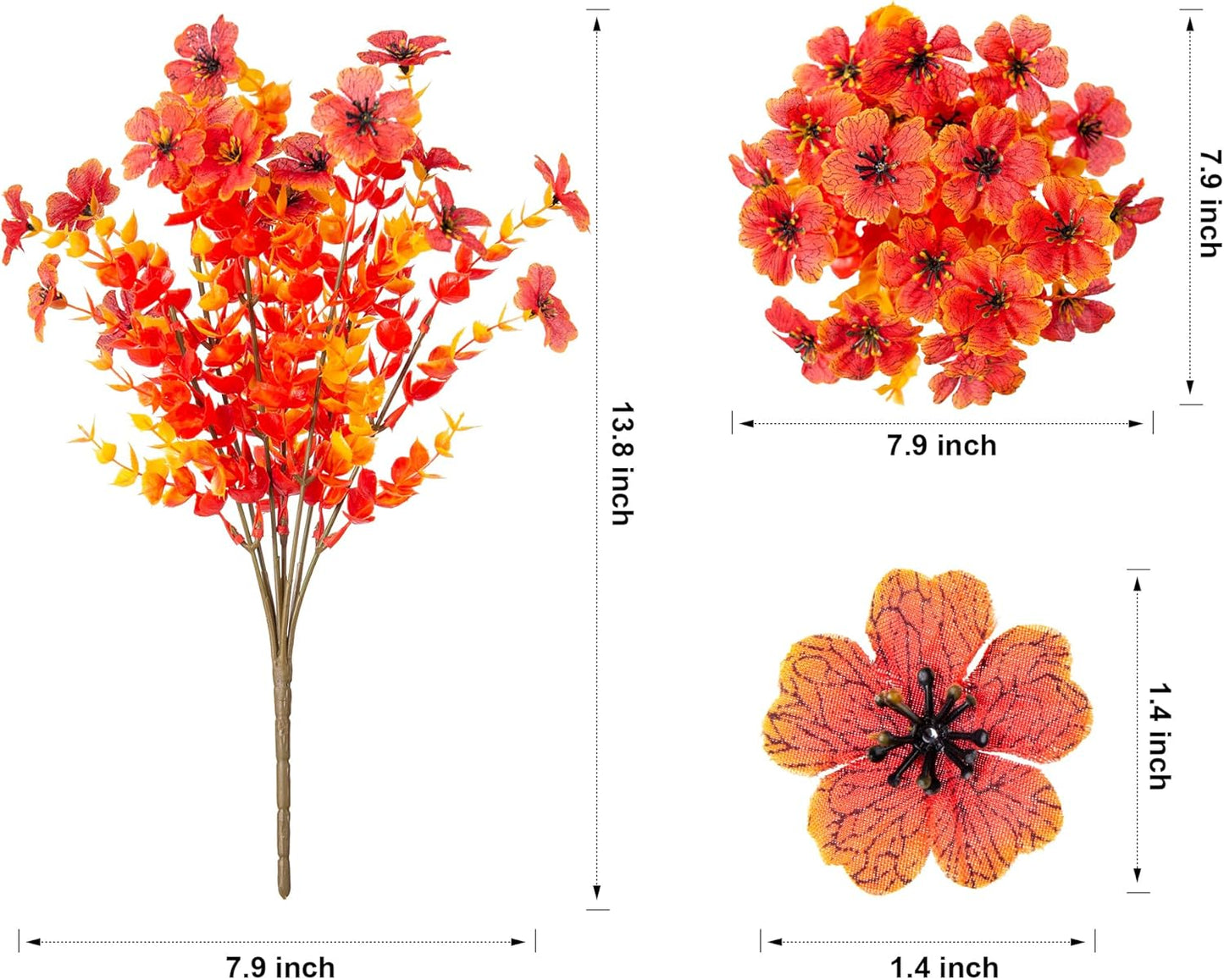 Artificial Fall Flowers Faux Mums for Outdoor Indoor Garden Home Decoration, Faux Flower Daisy with Eucalyptus Leaves Fake Plants Greenery Boxwood Porch Patio, 12 Bundles (Sunset)