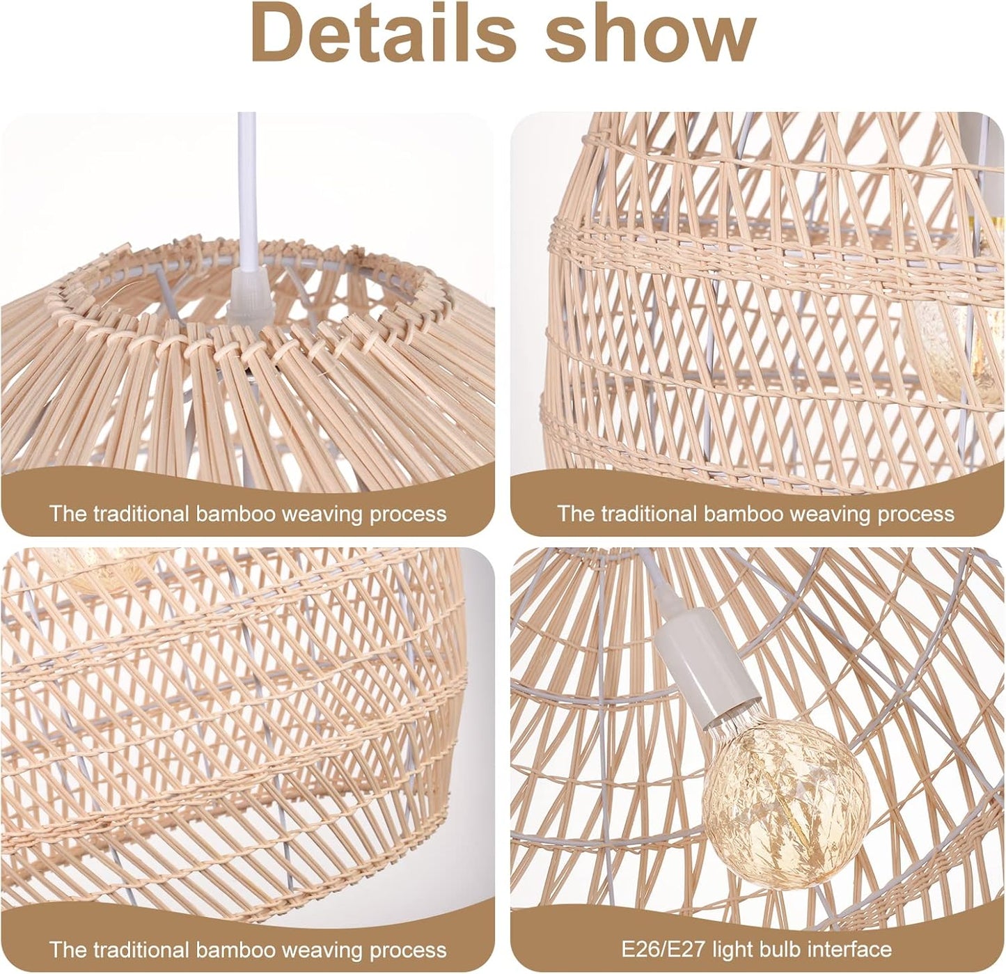 Arturesthome Boho Wicker Chandelier,W 15.7"*H 18" Rustic Rattan Basket Pendant Light Fixture Coastal,Farmhouse Hanging Lighting for Dining Table Kitchen Island Bedroom