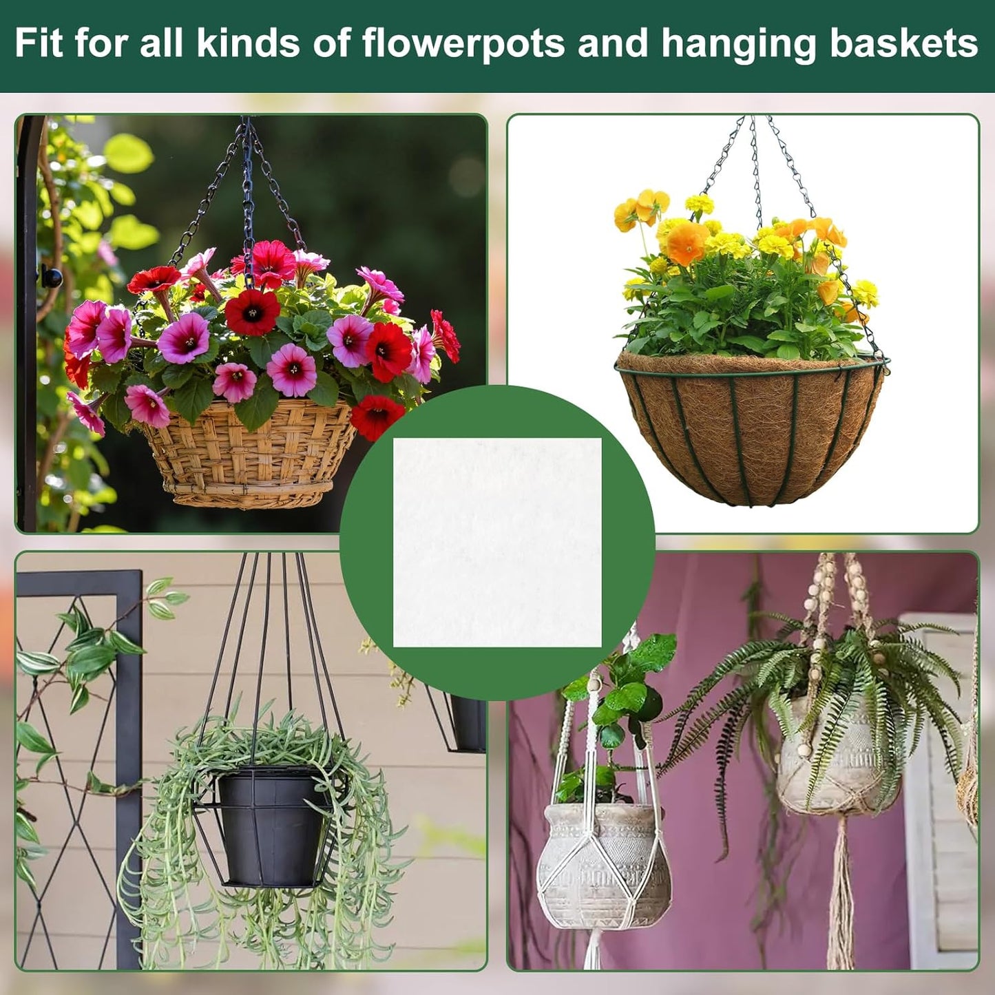 10PCS 7.87x7.87 inch Watering Hanging Basket Liners, White Self Watering Planter Insert Linering Mat, Hanging Basket Self Watering Liner/Watering Liners Absorbing Mat for Hanging Baskets, Planters