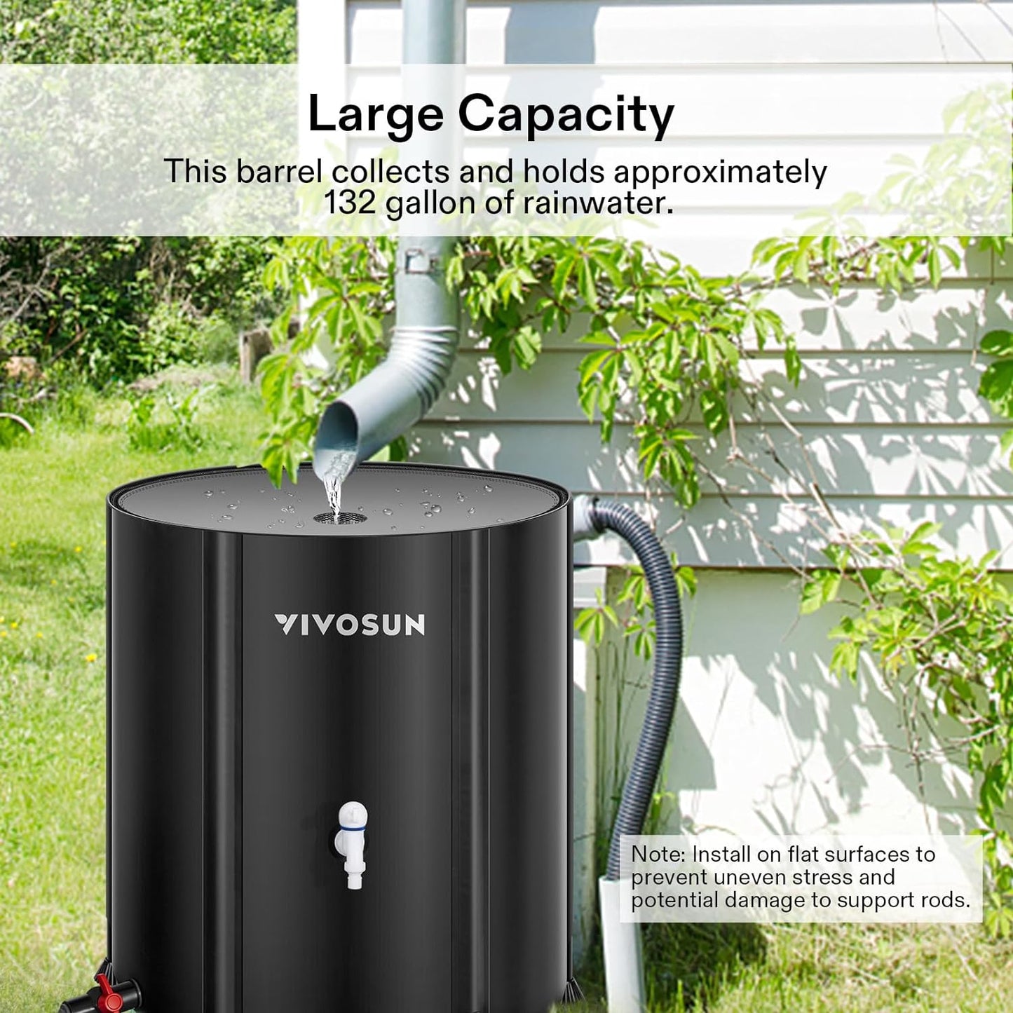 VIVOSUN Collapsible Rain Barrel, 132 Gallon Water Storage Tank with 1000D Oxford Cloth, Portable Rain Collection System Includes Two Spigots and Overflow Kit, Black