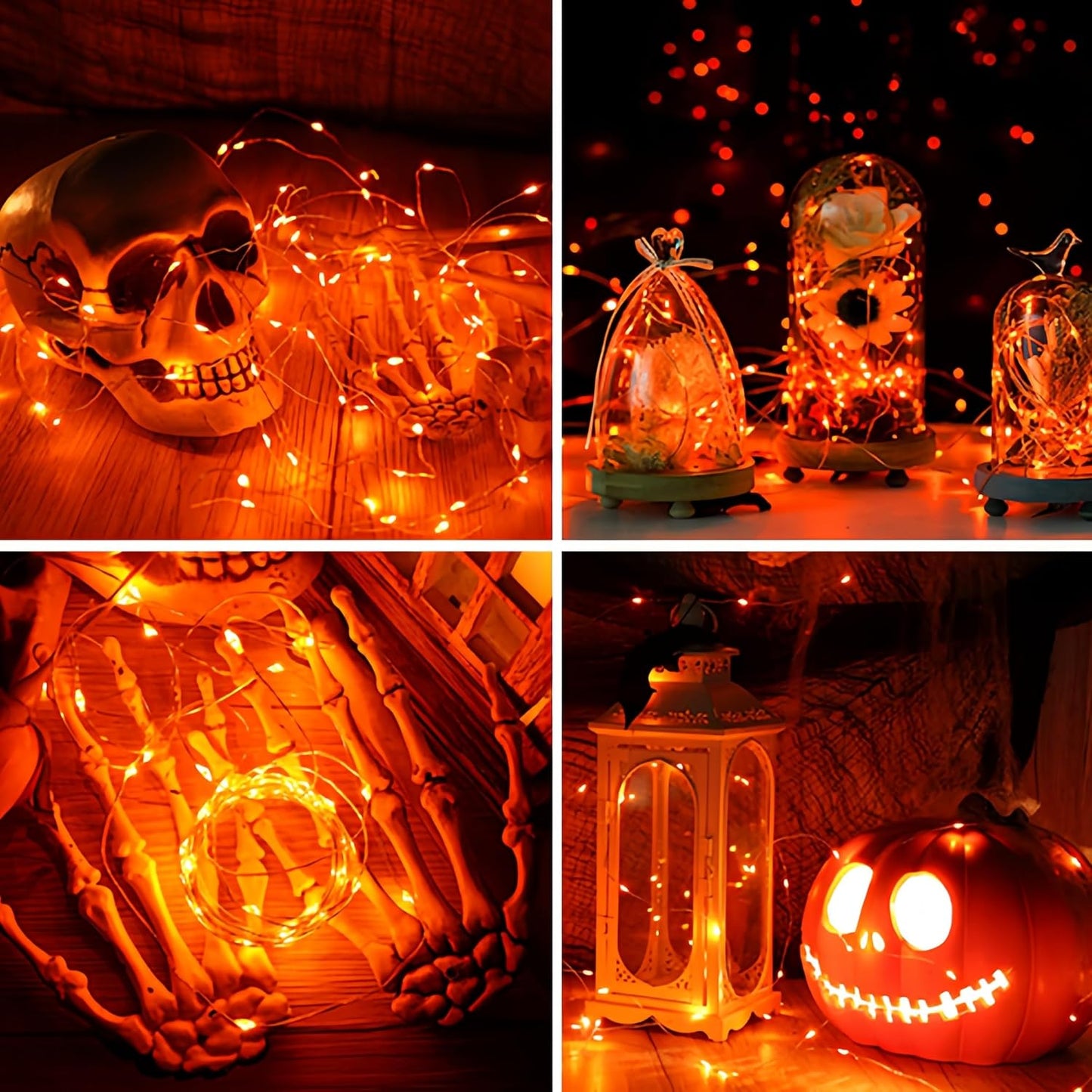 YEGUO Orange Solar Halloween Lights Outdoor Waterproof, 4 Pack Each 33ft 100 LED Solar Fairy Lights, 8 Modes Solar String Lights
