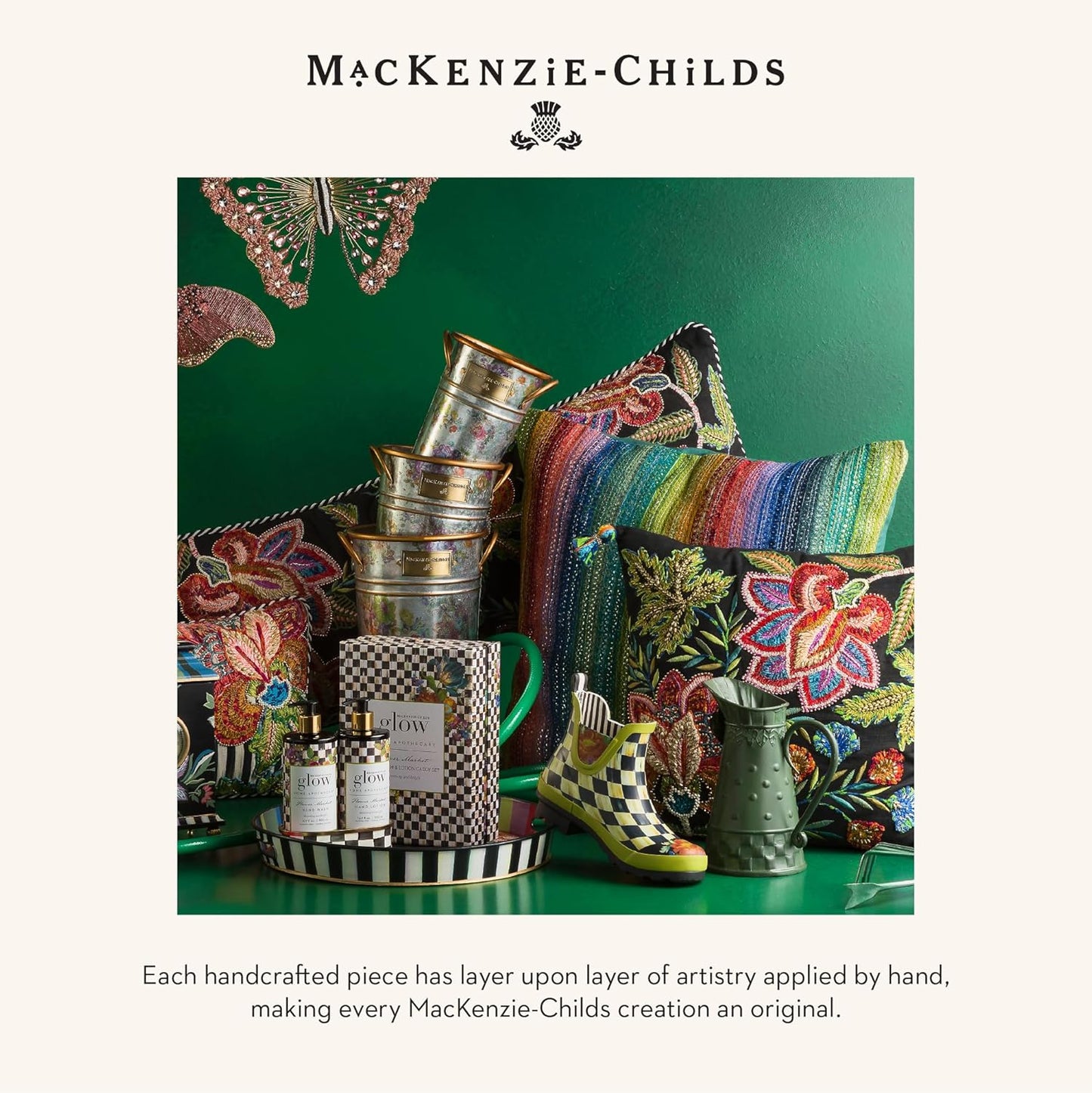 MACKENZIE-CHILDS Galvanized Flower Buckets, Decorative Metal Buckets, Flower Market, Set of 3