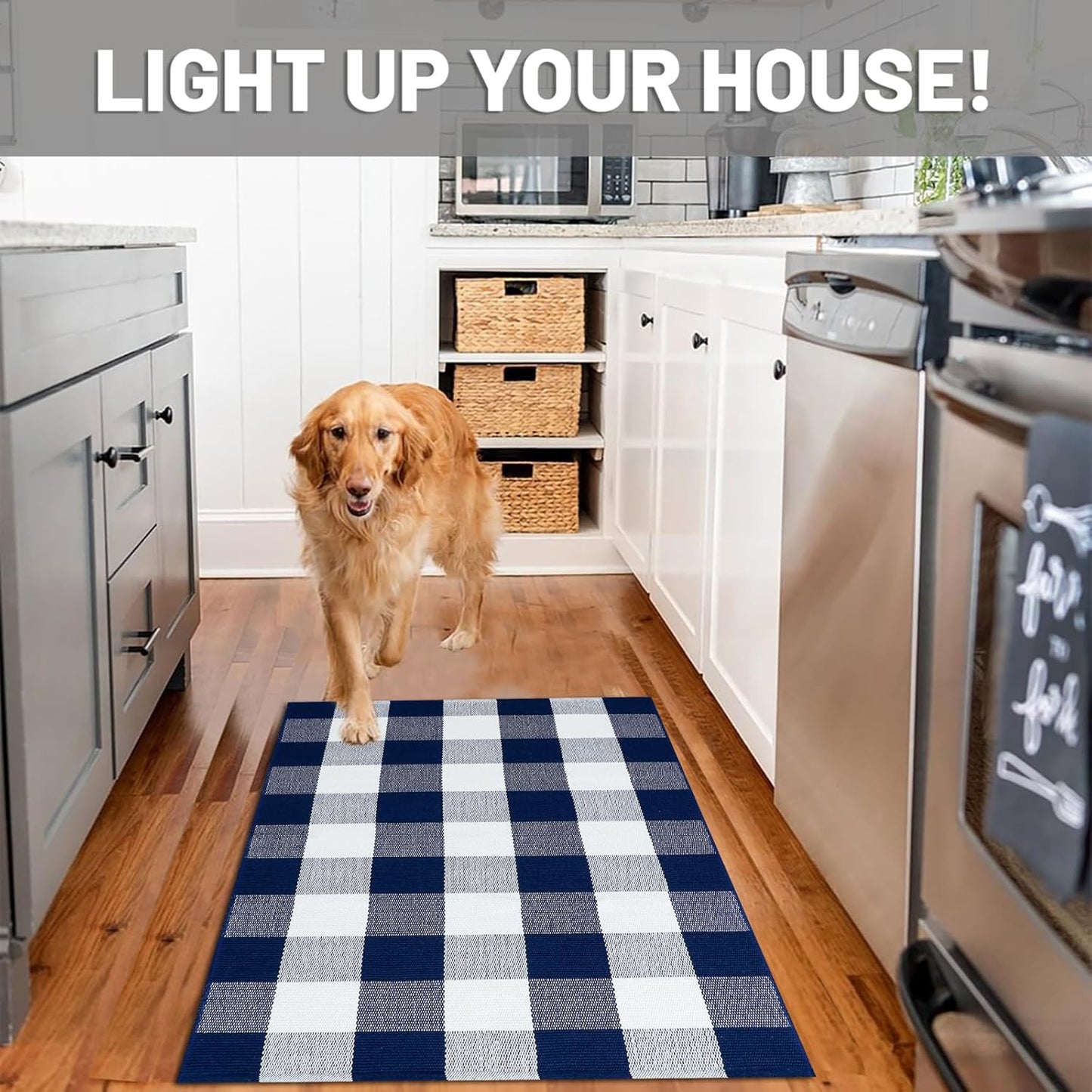 IOHOUZE Buffalo Plaid Checkered Rug 27.5" X 43" Front Door Mats, Washable Area Rugs for Front Porch Decor, Spring Summer Welcome Mats Outdoor, Navy White Rug for Farmhouse/Entryway/Home Entrance