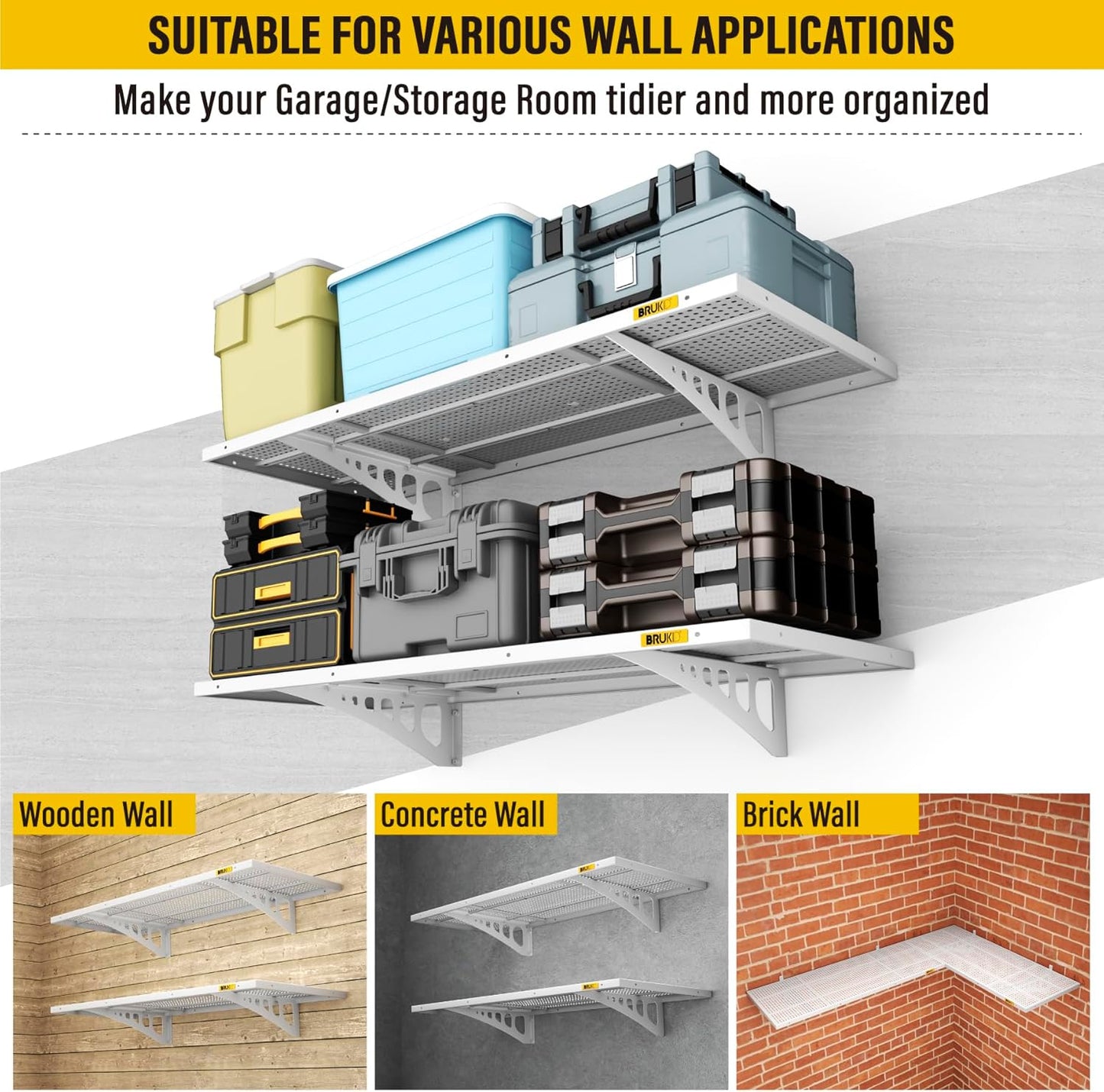 4Pack 1.64x4ft Adjustable Metal Garage Wall Shelving Heavy Duty Garage Storage Shelf Wall Mounted White