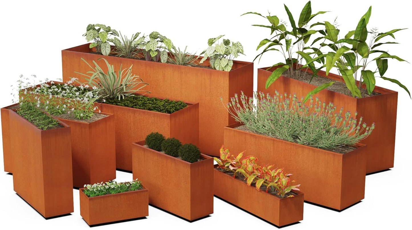 Tall Corten Steel Planter Box – 48x24 Inch Large Rectangular Planter for Outdoor Privacy & Patios | Heavy Duty Metal | Made in USA, Fully Assembled