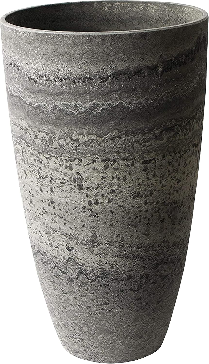 Algreen Products Acerra Composite Vase Planter with Drainage Hole, Decorative Texture, Removable Plug for Lawn and Garden, Marble