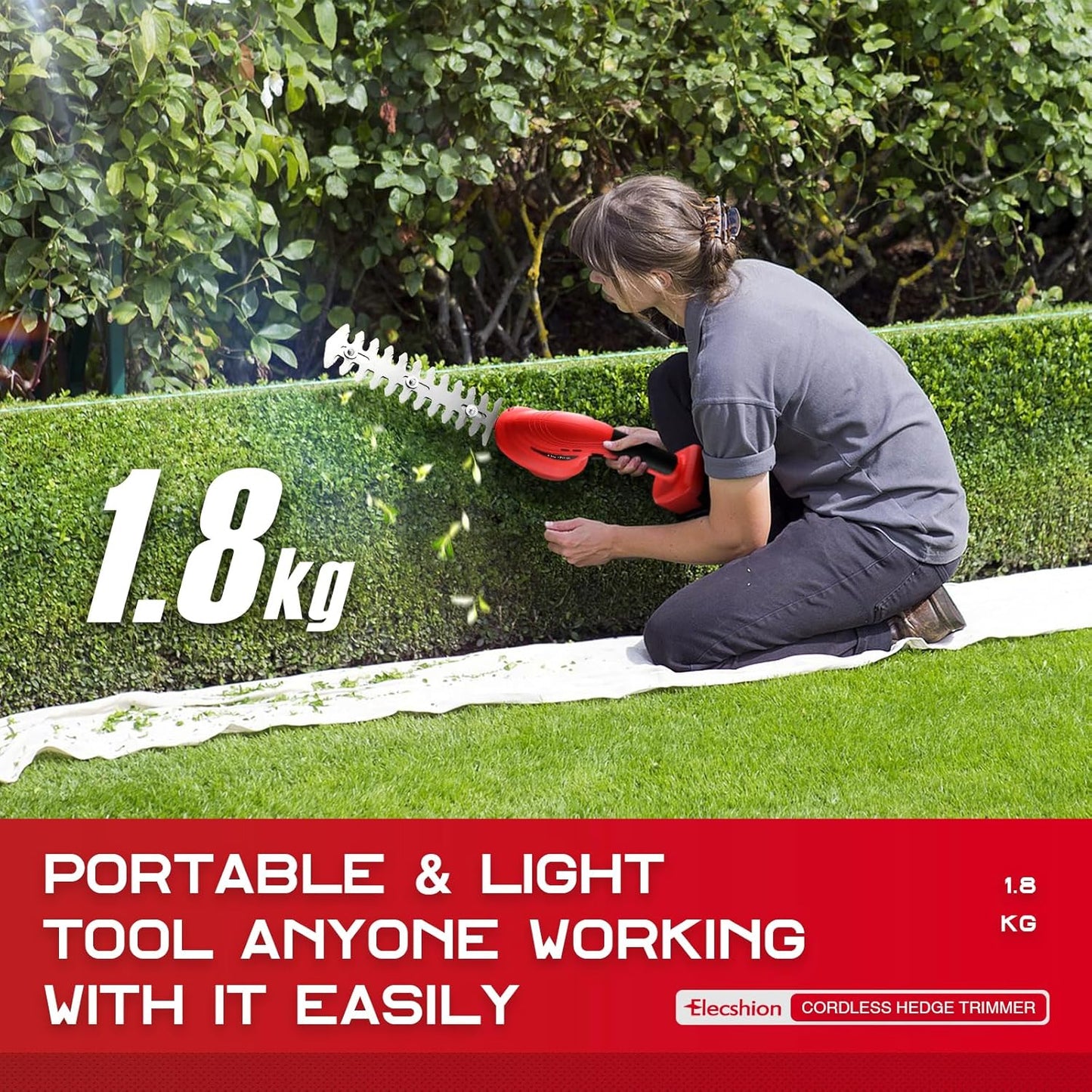 Cordless Hedge Trimmer with Battery (2Pack) and Charger, 2 in 1 Handheld Small Electric Bush Trimmers/Grass Cutter Yard Tool for Shrub/Tree/Lawn, Rechargeable Battery Powered Hedge Clipper for Garden