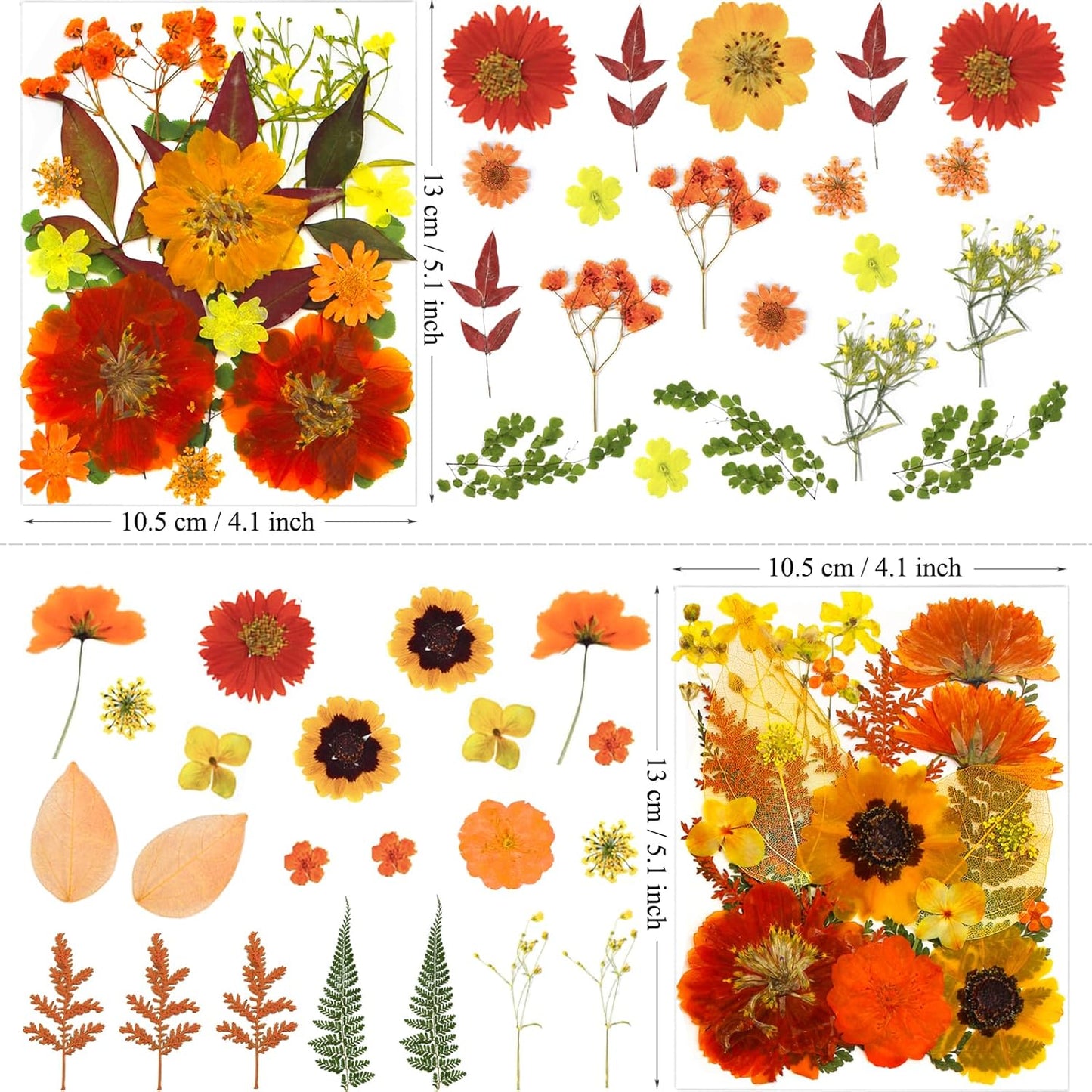90Pcs Fall Pressed Dried Flowers for Resin, Real Assorted Autumn Natural Bulk Orange Dry Floral Leaves for DIY Art Crafts, Epoxy Molds, Jewelry, Soap, Candle Making