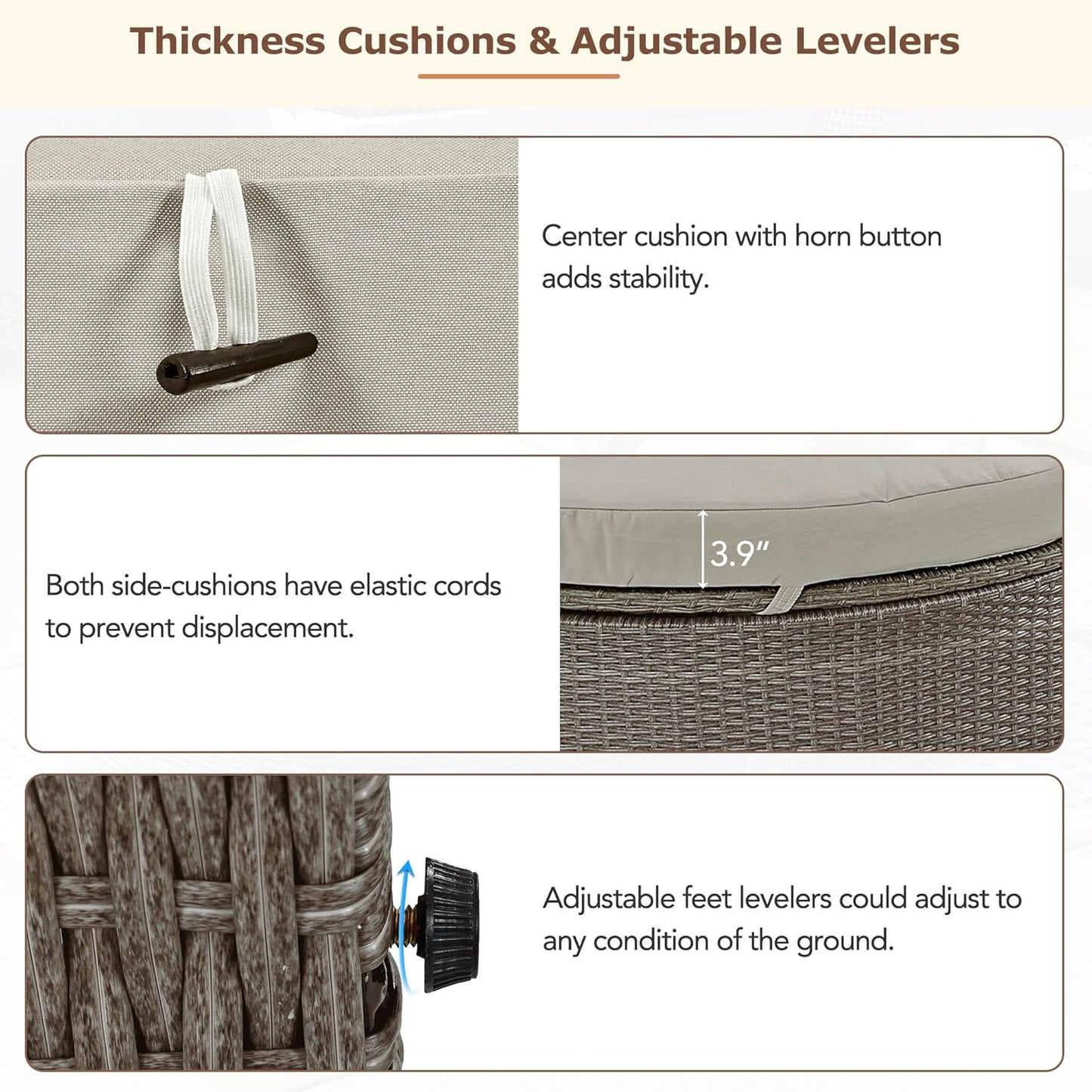 kevinplus Outdoor Daybed Patio Sunbed with Adjustable Backrests and Foldable Cupholder, Rattan Outdoor Garden Daybed Sunbed Reclining Chaise Lounge for Poolside Balcony, Gray