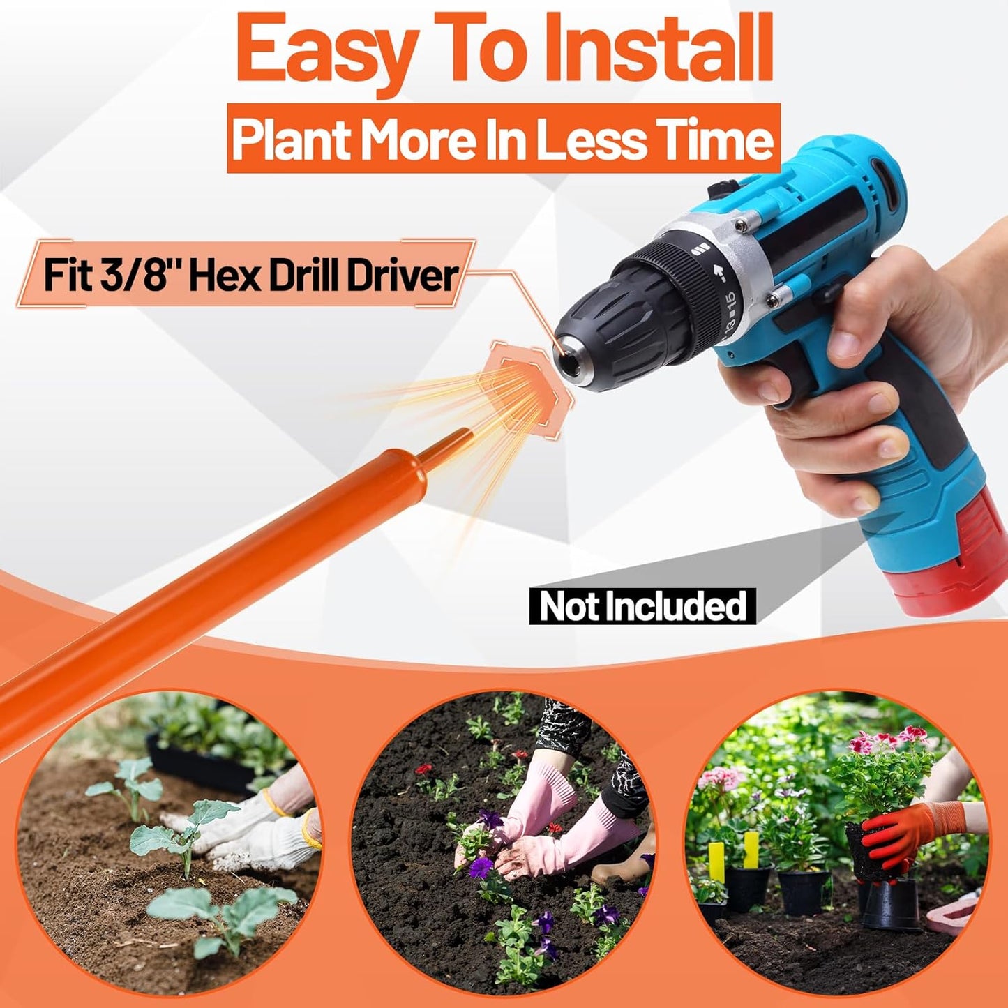 4"x24" Auger Drill Bit for Planting – Heavy Duty Garden Auger Post Hole Digger with Spiral Double Blade & 3/8" Hex Drive for Fast Hole Drilling