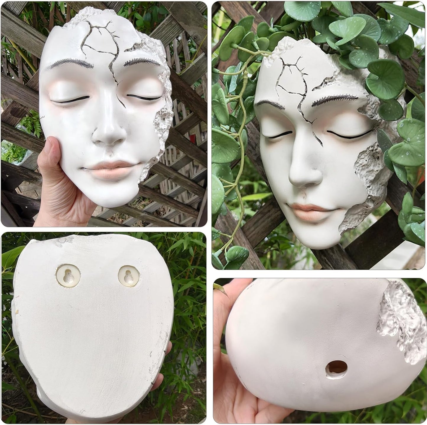 Elegant Face Wall Planter - Matte White Resin Flower Pot with Drainage Hole, 7.5" Artistic Hanging Vase for Succulents & Small Plants