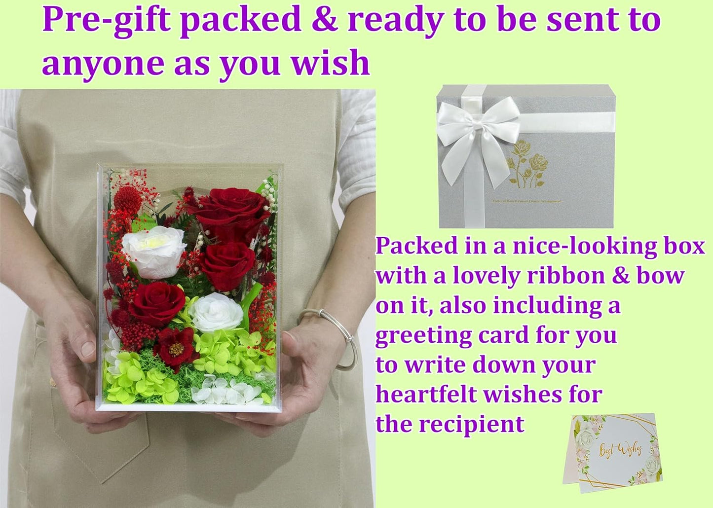 Valley of Rain & Forest Long-Lasting Real Flowers, Handcrafted Preserved Rose Bush For you to Send Love for All Occasions, Floral Arrangement for Indoor Decoration (Red White Roses Arrangement)