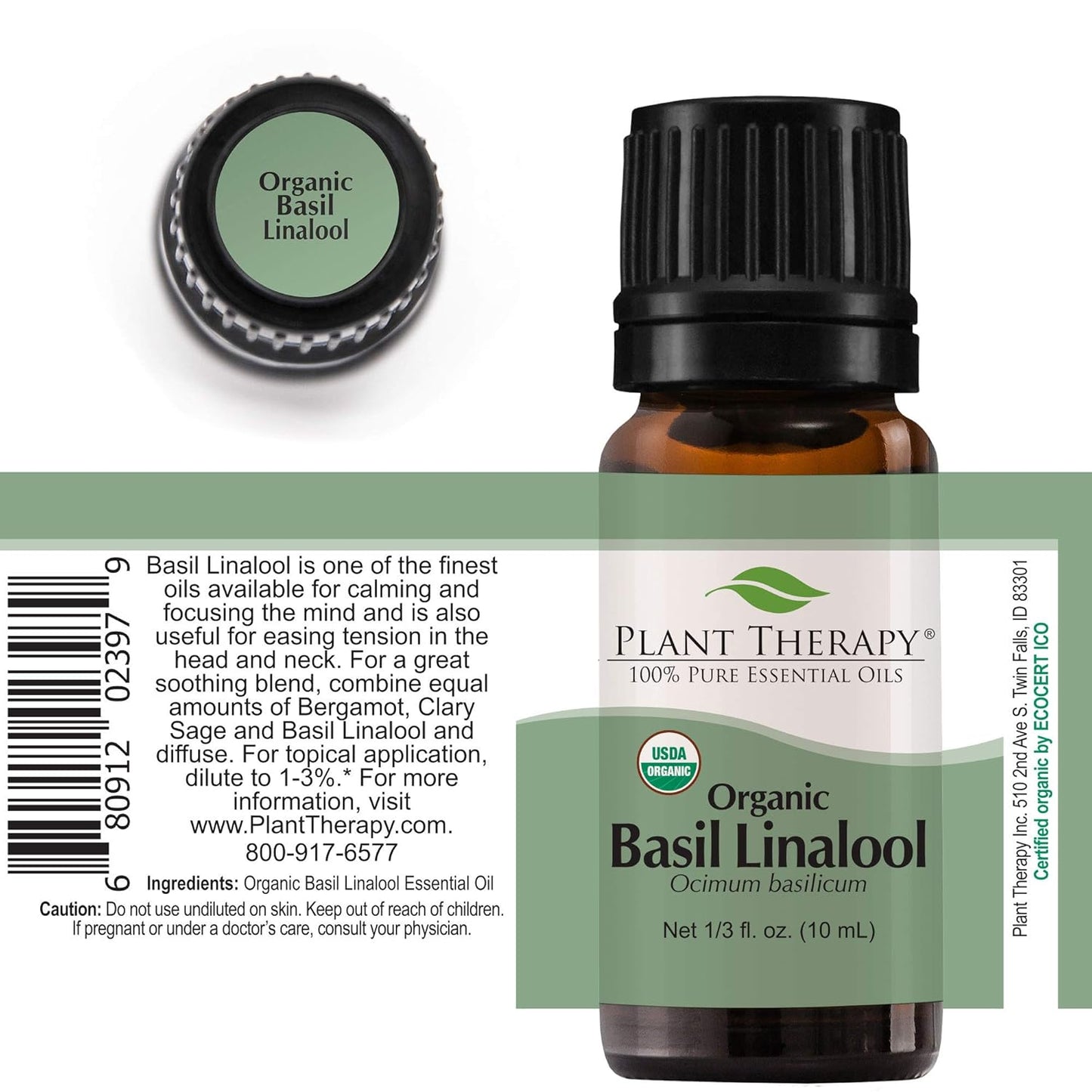 Plant Therapy USDA Certified Organic Basil Linalool Essential Oil 10 mL (1/3 oz) 100% Pure, Therapeutic Grade