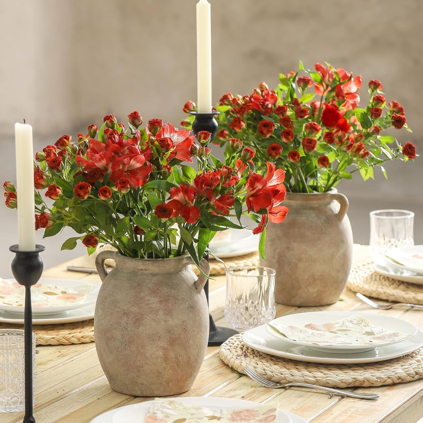 Ceramic Flower Vase 7.6 inch Farmhouse Rustic Vase Decorative Pottery Terracotta Vases for Home Decor Table Mantle Fireplace Living Room Bathroom Wedding Centerpiece (Whitewashed)