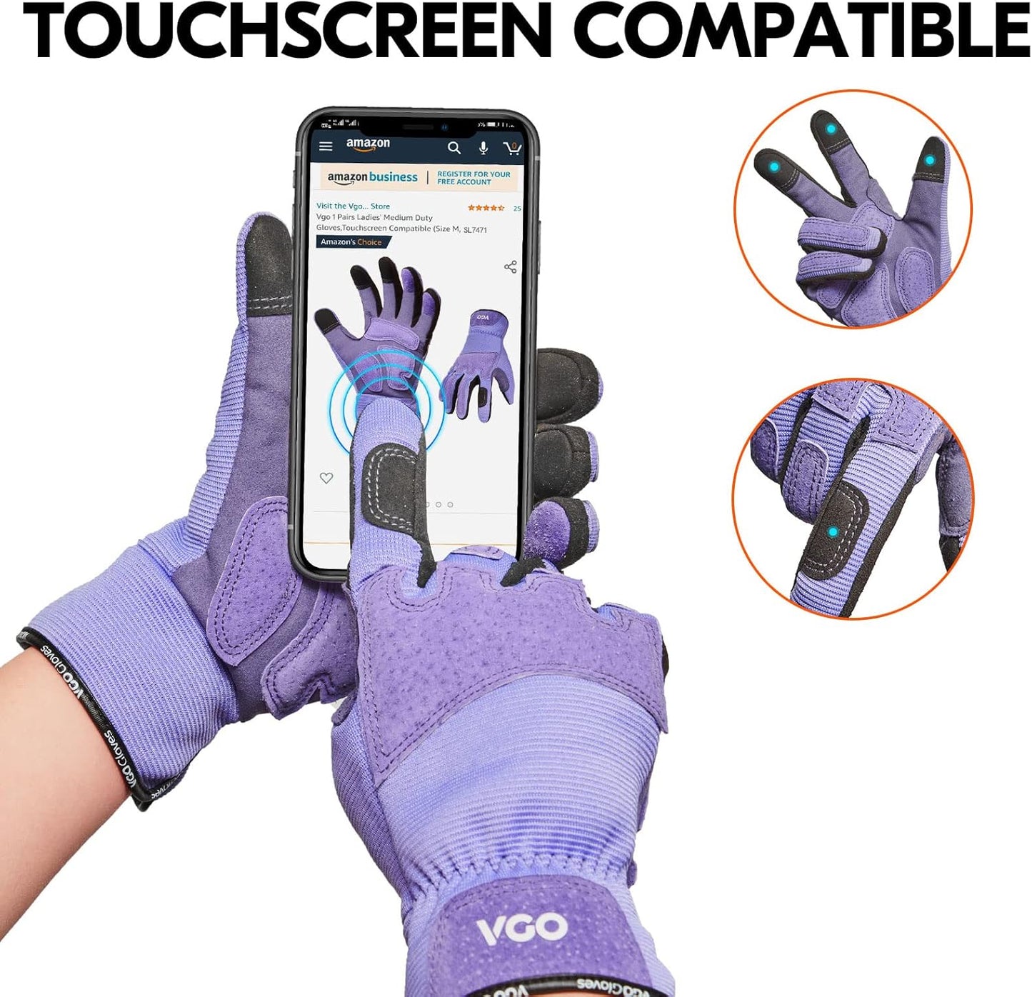 Vgo... Gardening Gloves Ladies,Safety Work Gloves,Touchscreen(Size M,Purple,SL7471)