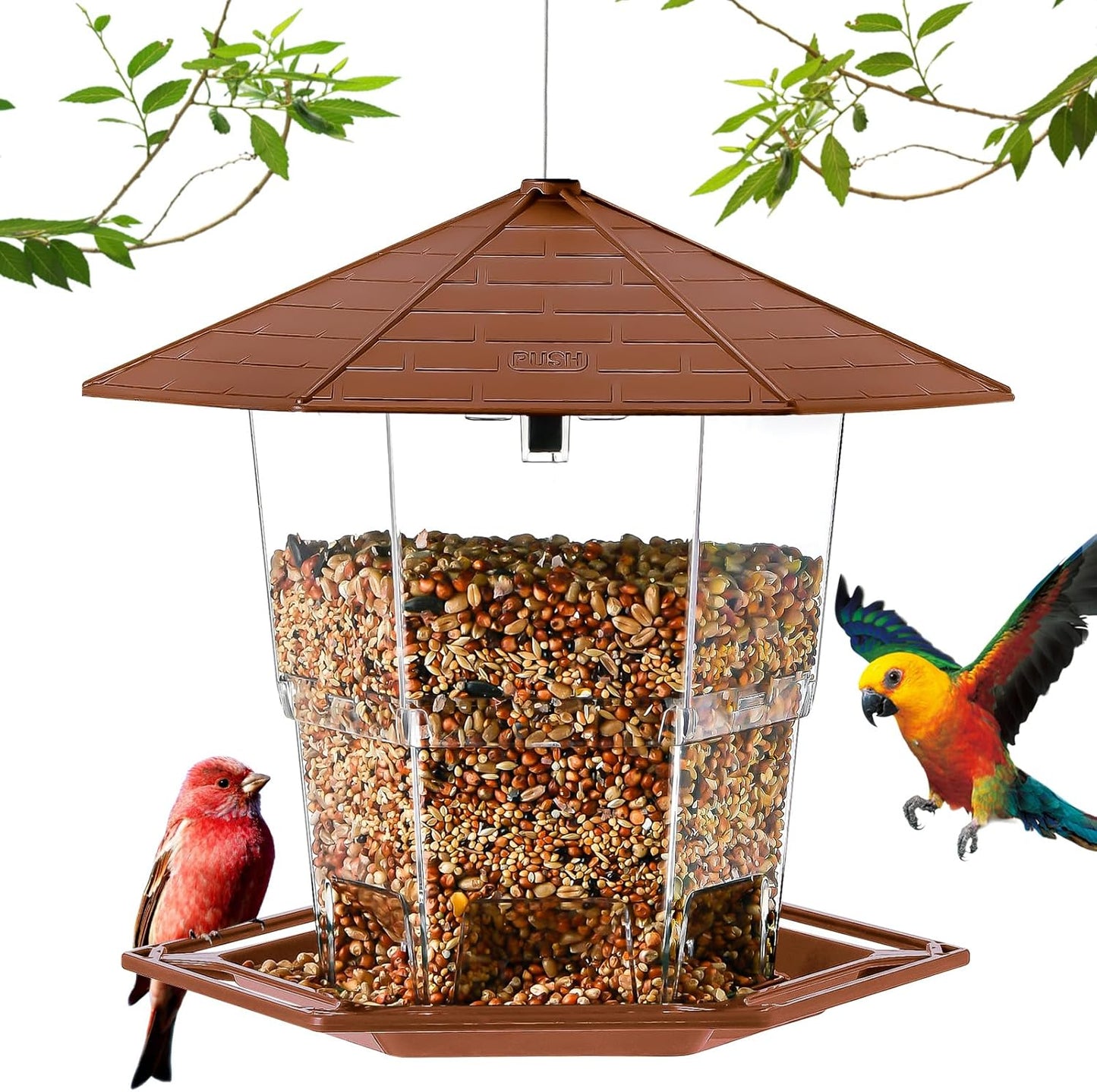 Bird Feeders for Outdoors Hanging Bird Feeder Wild Birds Seed, Brown 2 Pack