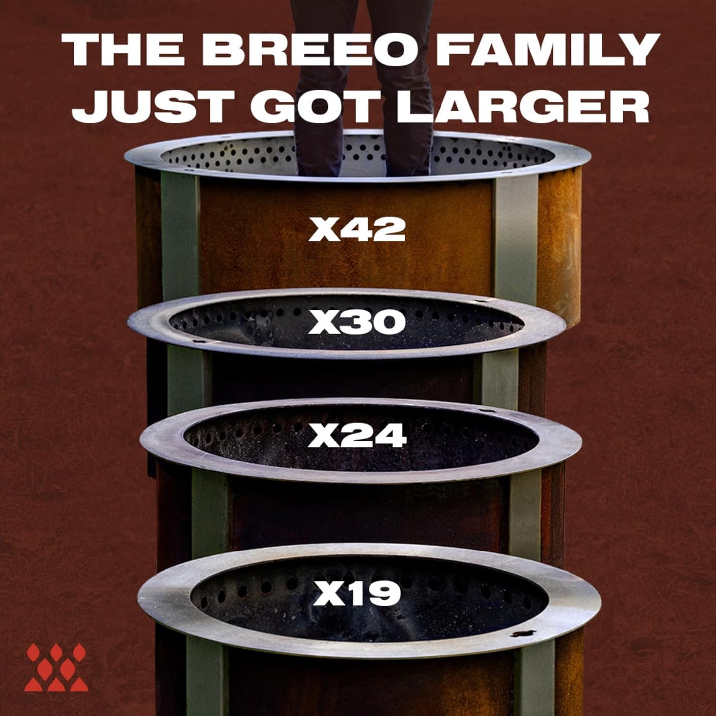 Breeo Smokeless Fire Pit (X Series 42, Stainless Steel, Lid Included) | 46 inch Smokeless Firepit for Outside | 190 Pounds | Ideal for Large GatheringsCompatible with Wide Range of Breeo Accessories