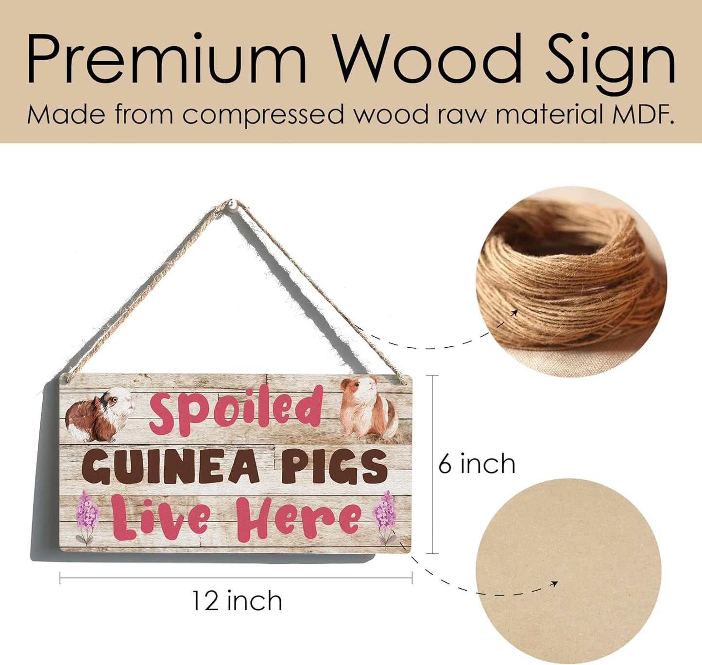 Qious Spoiled Guinea Pigs Live Here Sign Farmhouse Lovely Guinea Pigs Wooden Hanging Sign Plaque Rustic Wall Art Decor Home Decoration 12 x 6 Inches