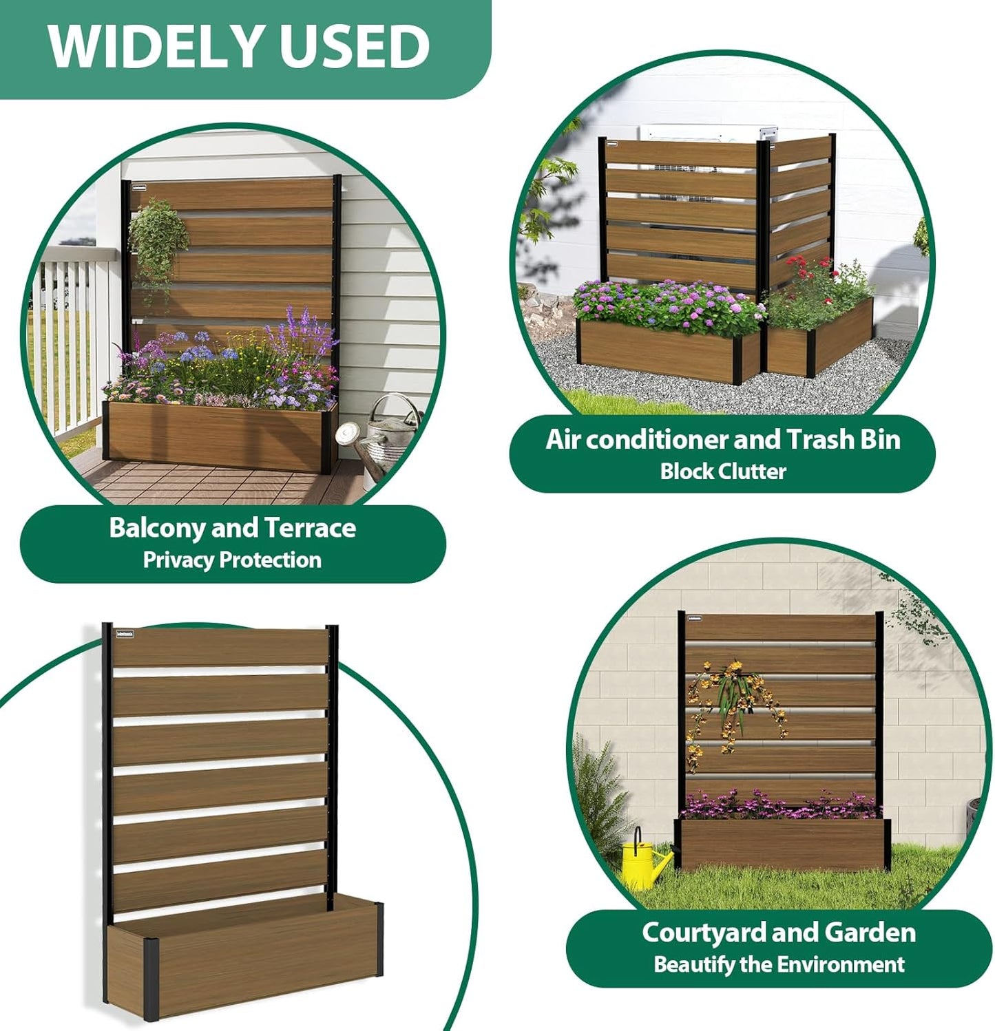 Vertical Screen Planter Bed - Raised Garden Box with Trellis for Climbing Plants, Durable Privacy Fence Planter for Outdoor, Patio, Deck Aluminum Frame, Brown