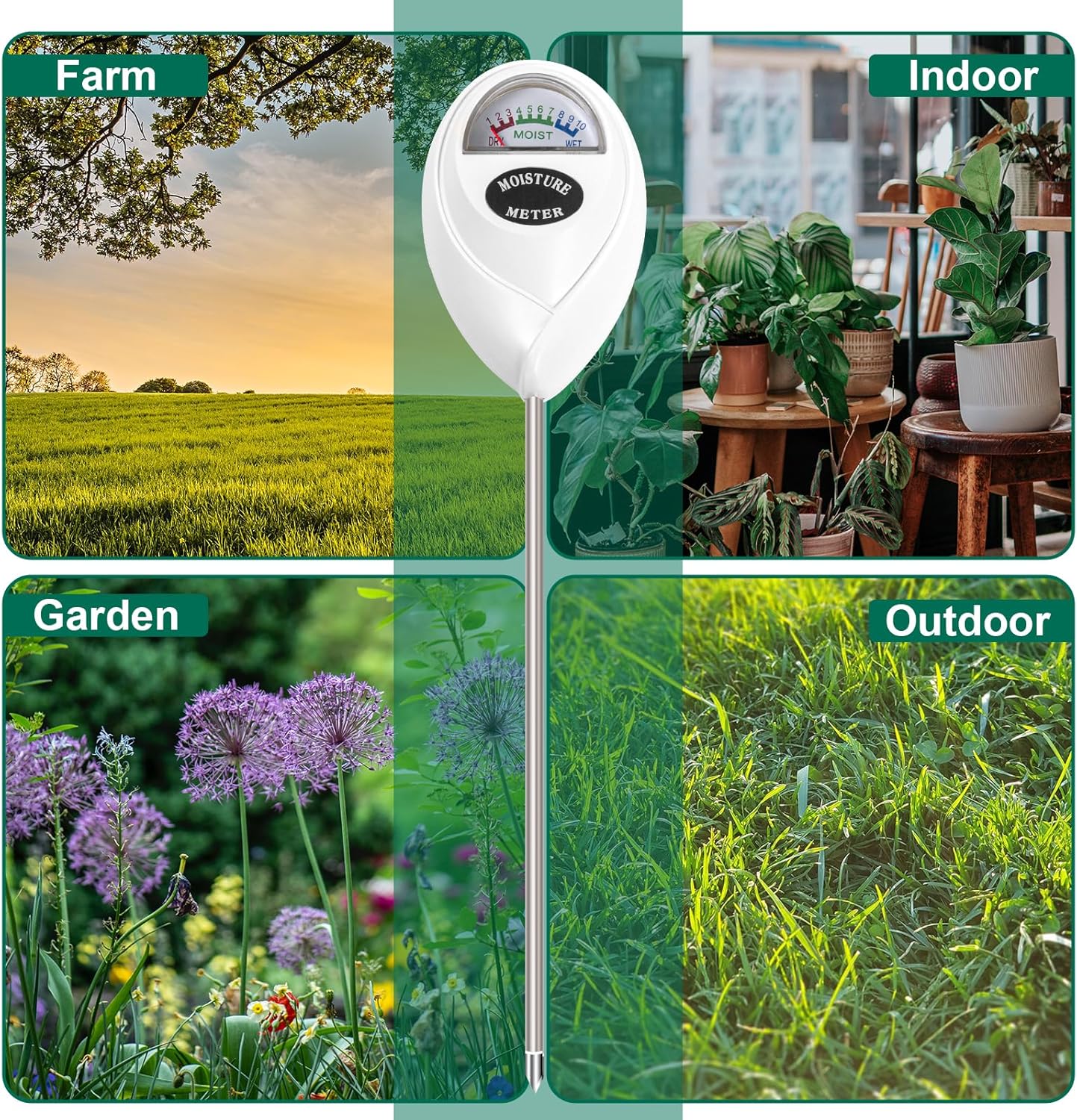 SZHLUX Soil Moisture Meter, Plant Water Monitor, Soil Hygrometer Sensor for Plant Care, Great for Gardening, Lawn, Farm, Indoor & Outdoor (Plant Gifts for Gardeners) 10.23inch, White