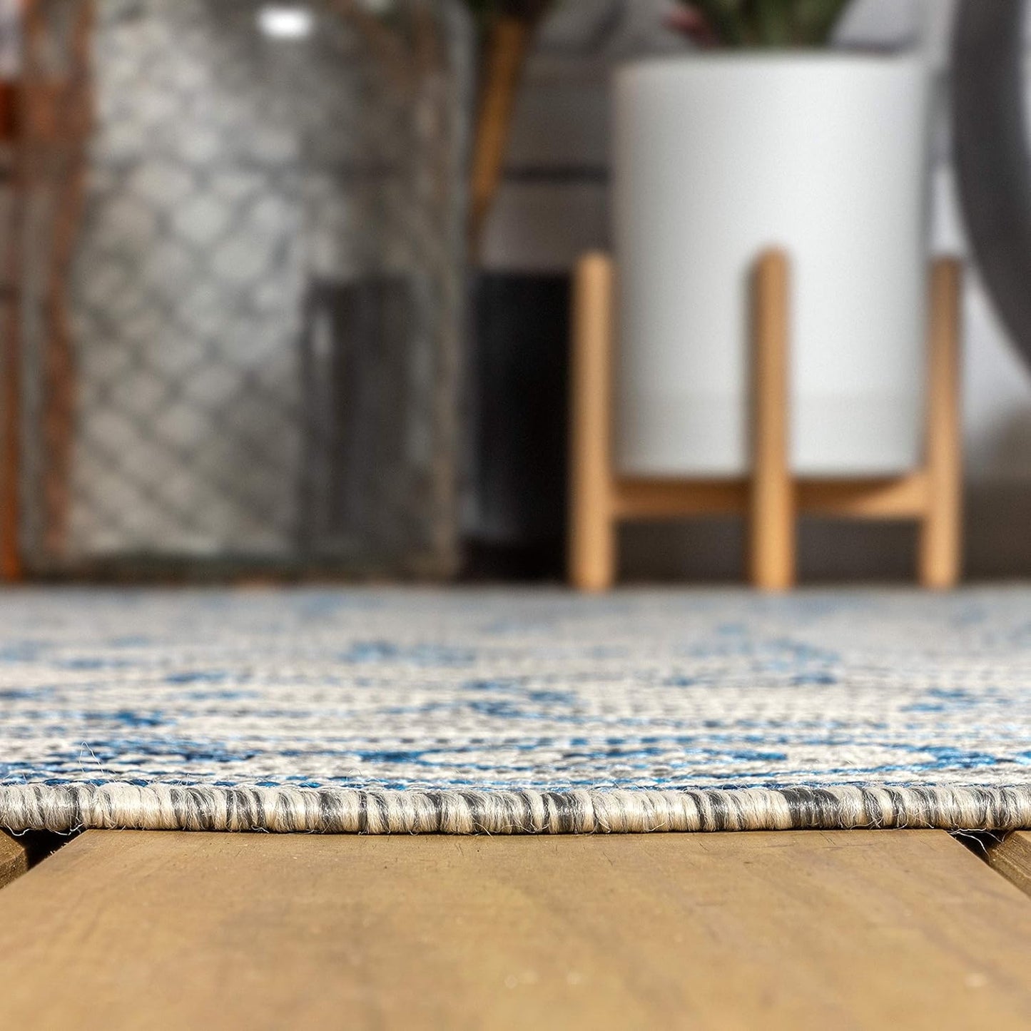 JONATHAN Y SMB106C-5TGN Charleston Vintage Filigree Textured Weave Gray/Navy 5' Octagon Indoor/Outdoor Area Rug, Non-Shedding, Stain Resistant,Fade Resistant, Easy-Cleaning for Backyard Patio, Porch