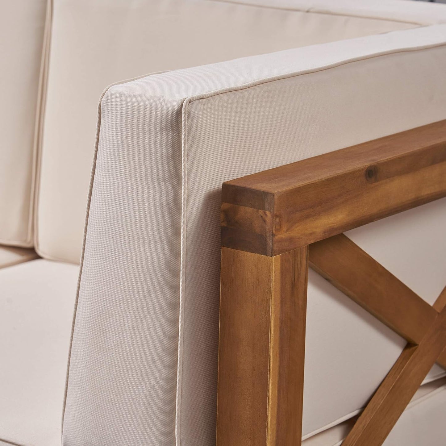 GDFStudio Outdoor Sectional Sofa Set | 3-Seater | Acacia Wood | Water-Resistant Cushions | Teak and Beige