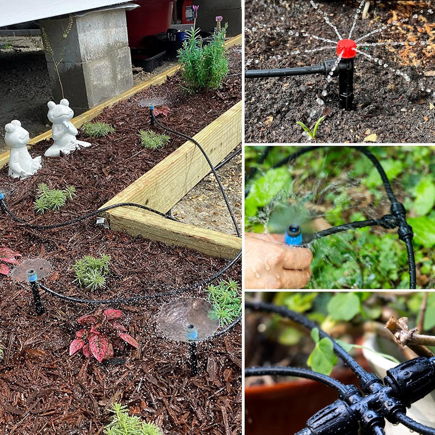 100FT 1/4 inch New Quick-Connect Drip Irrigation Kit Distribution Hose Tubing for Garden Irrigation System (Includes 2 Pcs 6-Way Connector, 5 Pcs 1/4" Tee and 10 Pcs End Plugs)