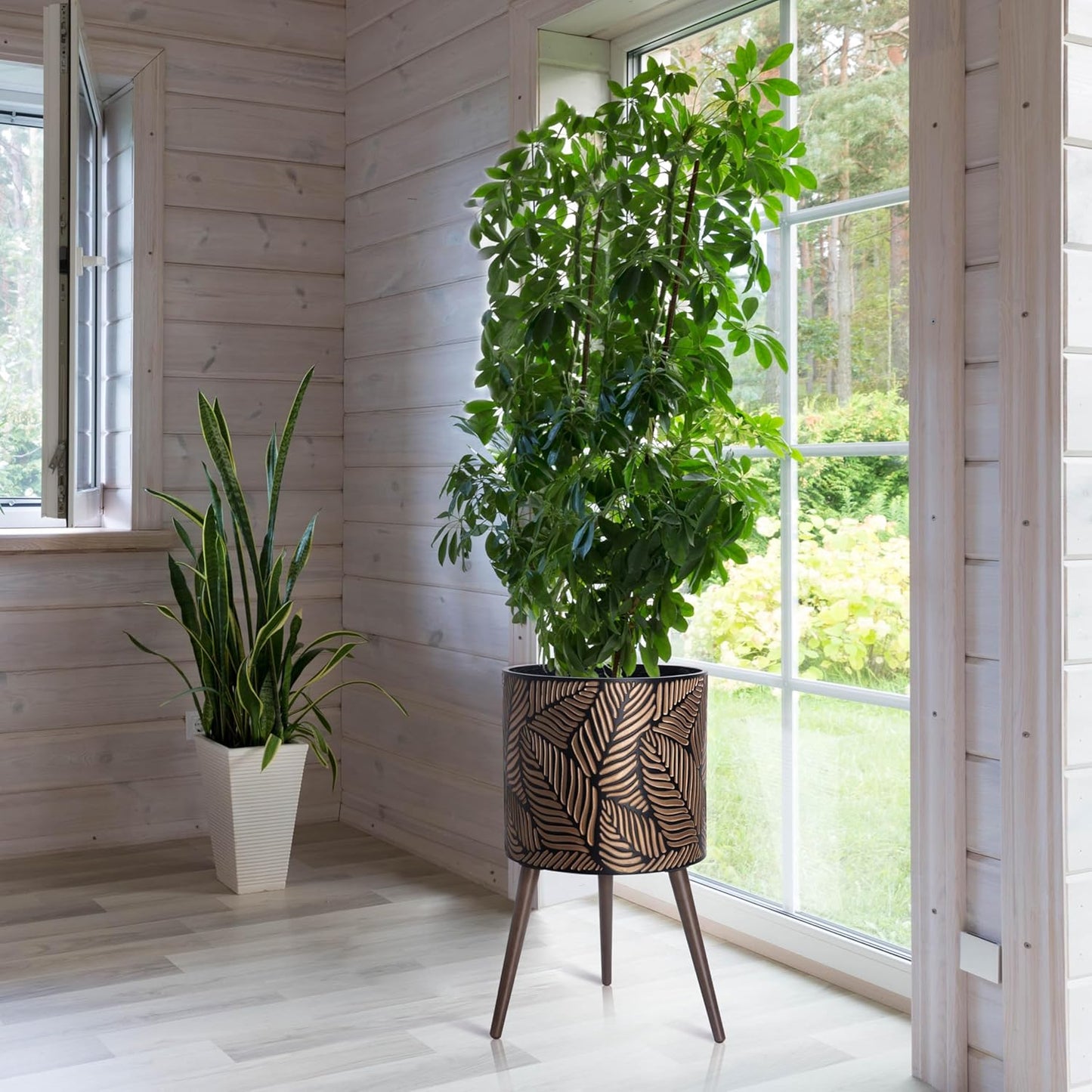 D'vine Dev 16 Inch Planter Pot with Stand, Mid-Century Tall Plant Pot with Legs for Indoor Plants, XX-Large, Bronze/Grey, 88-L-E-6