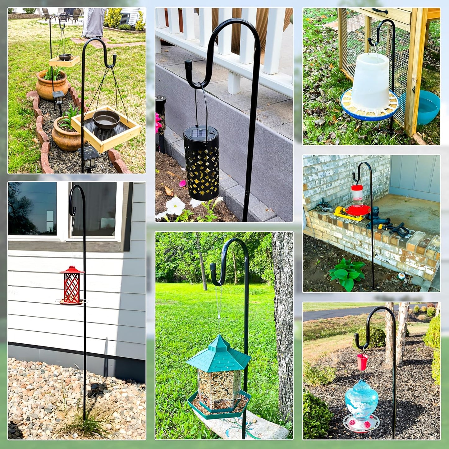 Ottsuls Shepherds Hooks with 5 Prongs Base for Outdoor - 92" Adjustable Bird Feeder Pole for Outside Hanging, Garden, Hummingbird Feeder, Plant Baskets, Solar Light Lanterns, Wedding Decor (1 Pack)