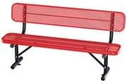 6Ft Heavy Duty Park Bench with Back Portable Frame, Outdoor Steel Bench with Backrest, Expanded Metal Mesh Bench for Lawn, Park, Deck, Garden, Patio, Porch, Red