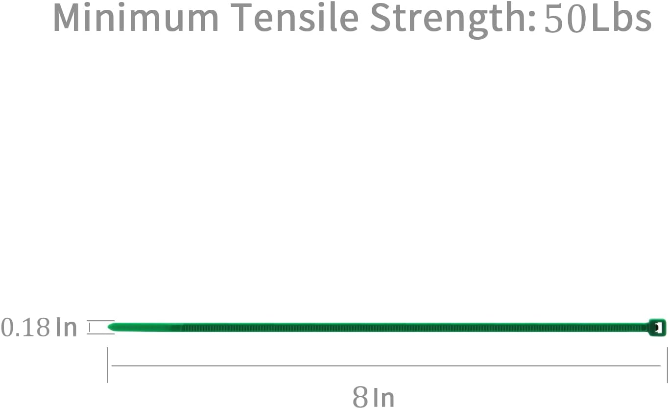 XINGO 1000 PCS Green Zip Ties 8 Inch, 60 LBS Tensile Strength, Self-Locking Nylon Plastic Nylon PA66 Wire Ties for Indoor and Outdoor Use