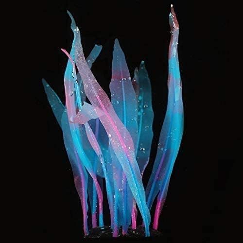 1Pcs Aquarium Decoration Blue Plants Simulation Artificial Water Grass Plastic Fish Tank Decor Plant Silicone Glowing Kelp Ornament Aquarium Accessories Fake Plants,Blue,9.84in